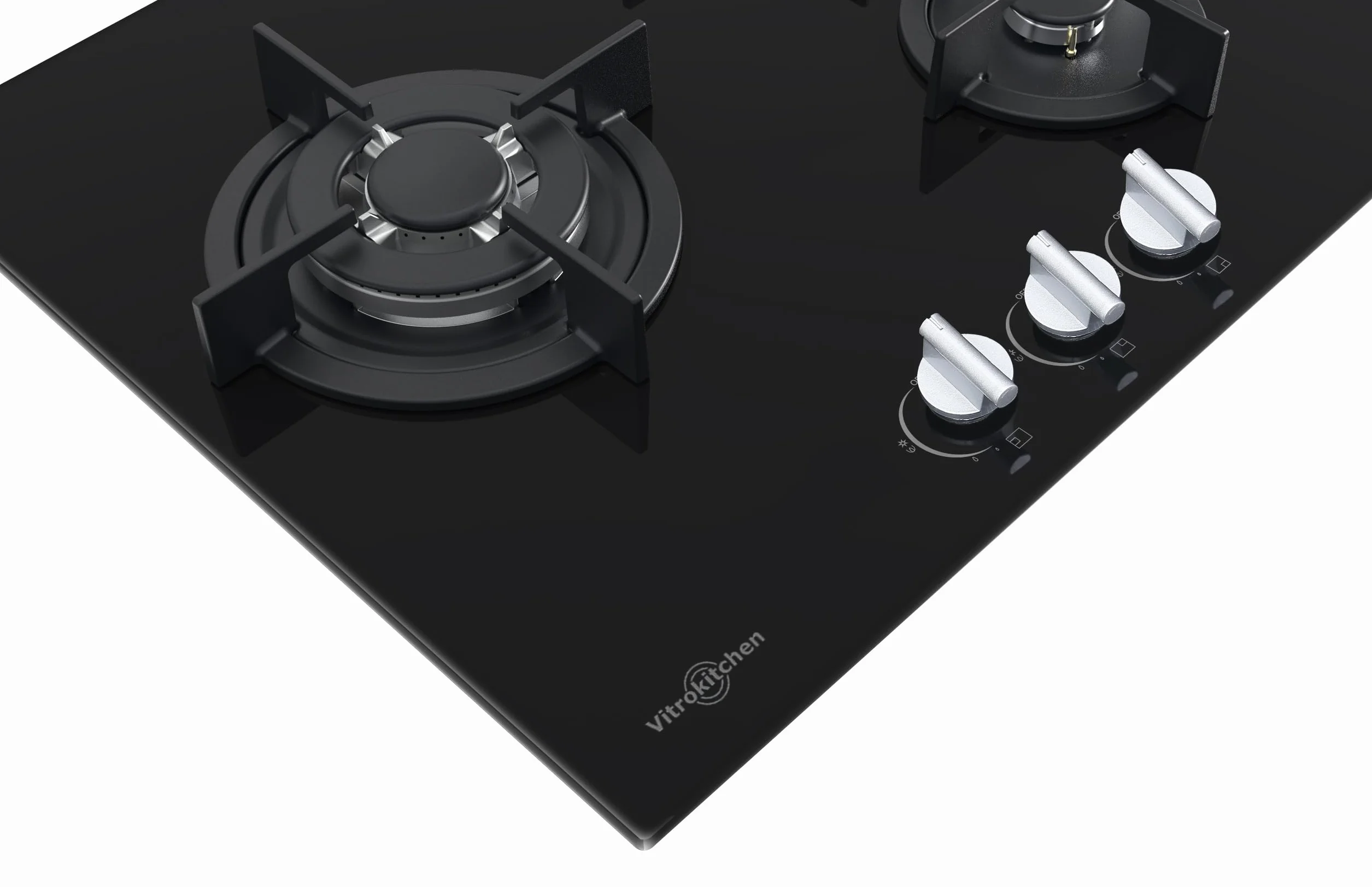 Vitrokitchen CG605NB - Placa Cristal Gas Butano 3 fuegos con encendido electrónico, seguridad Gas-Stop, 60cm