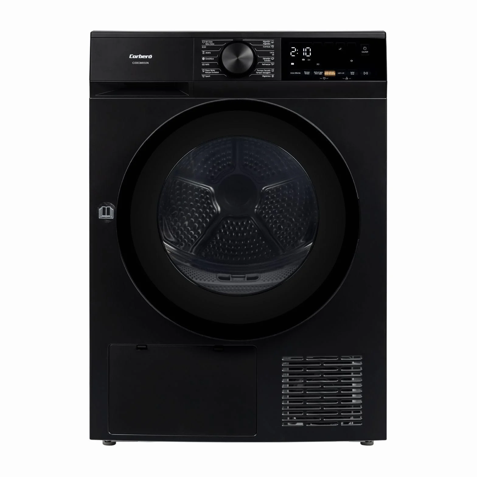 Corberó - Secadora Bomba de Calor Excellence | CSBCM850N | 8 kg | 84,5 x 60 x 59,5 cm | Motor Inverter | 5 Niveles de Secado | Purificación Luz UV | Tambor Inox | 65 dB | Negro | Clase C