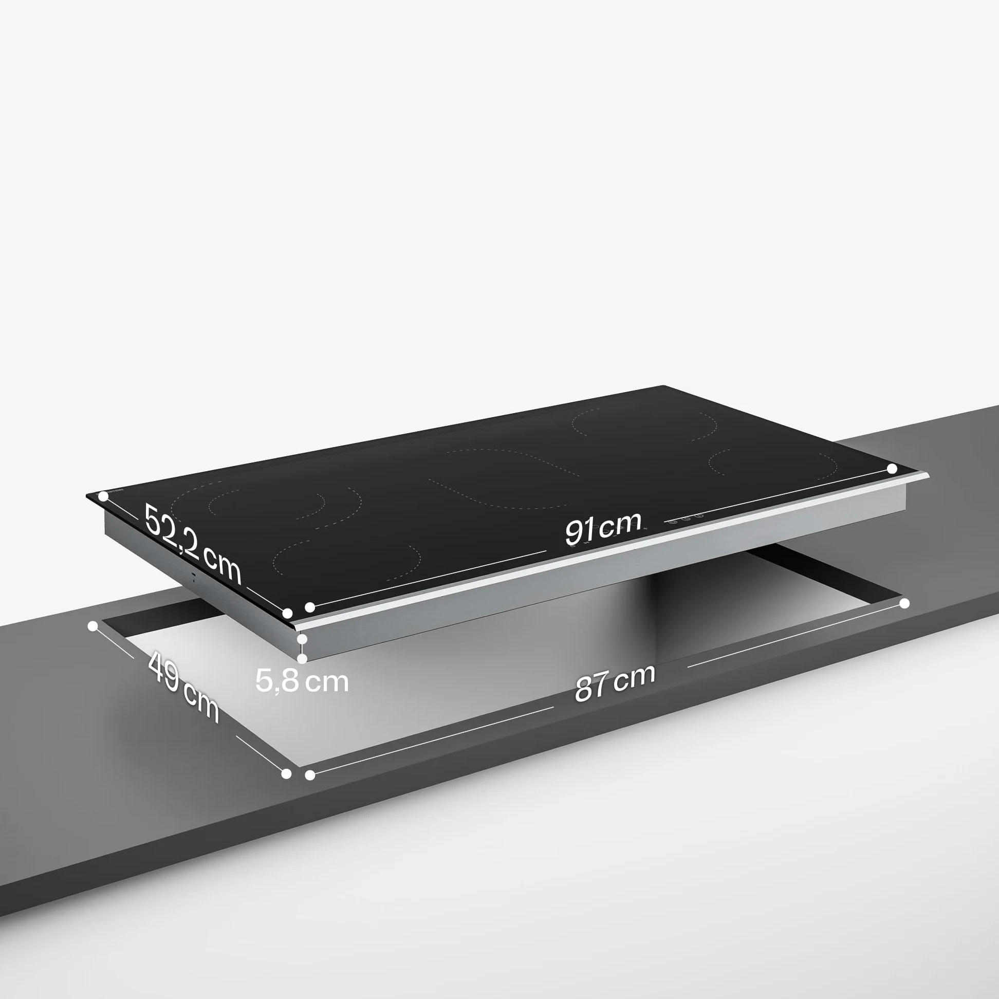 Klarstein Verosteel Vitroceramica 91 cm - Placa Vitrocerámica 5 Zonas, 8400 W, Control Táctil, Temporizador & Bloqueo Infantil, Superficie Fácil de Limpiar, Diseño Minimalista Encastrable
