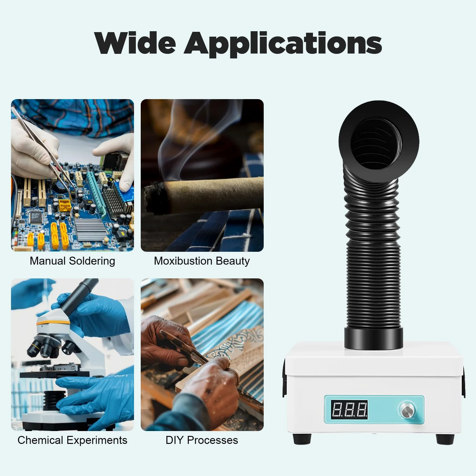 Extractor profesional con filtro de 3 etapas – Estación de soldadura de alta eficiencia para electrónica, laboratorio y bricolaje, purificador de aire silencioso con filtro de carbón activo y control