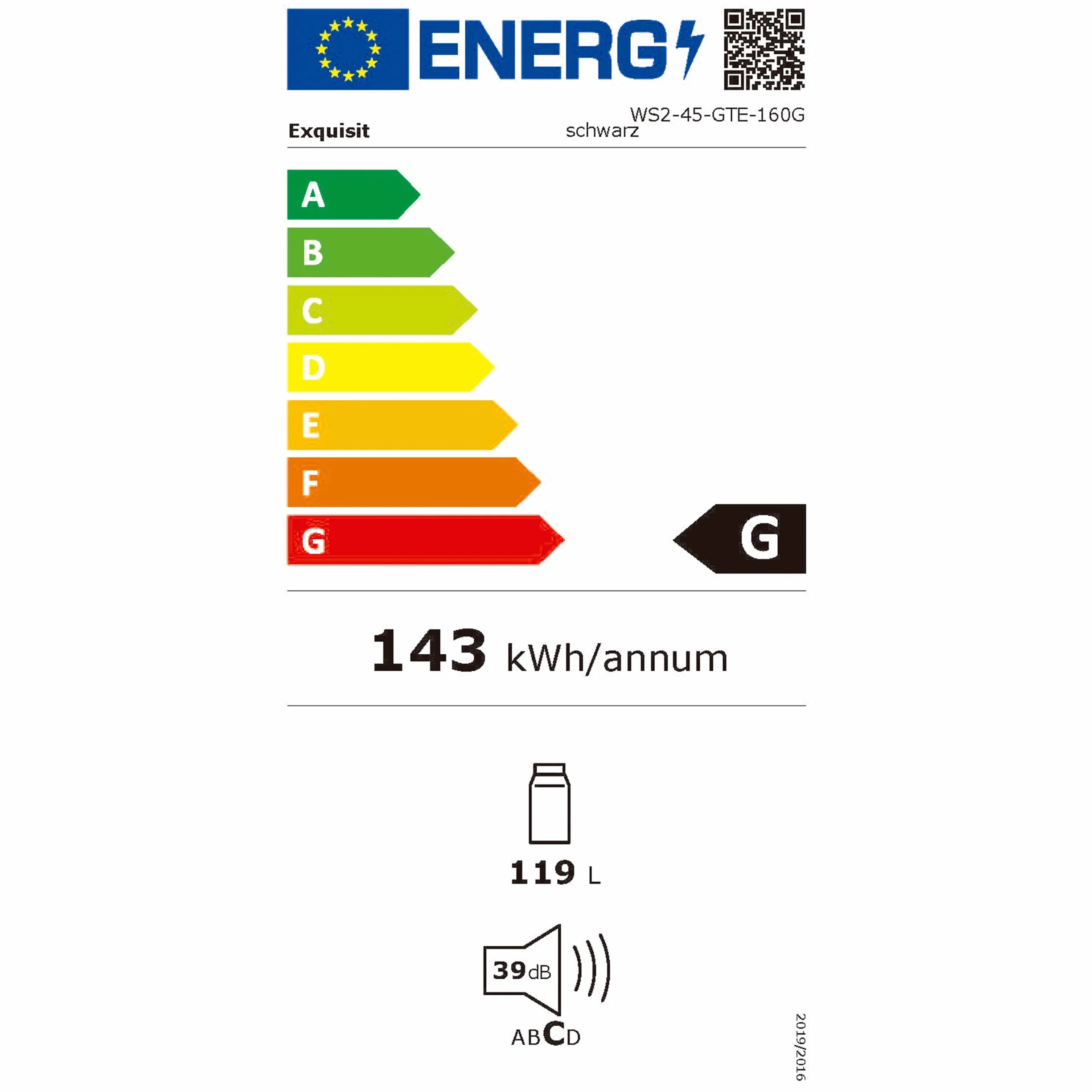 Exquisit® Vinoteca para 45 Botellas, 119L, Negro, Clase G, Dos Zonas de Temperatura 5-20°C, Control Digital LCD, Puerta Reversible de Cristal, Iluminación LED, Medidas (86,5 x 49,0 x 58,0 cm).
