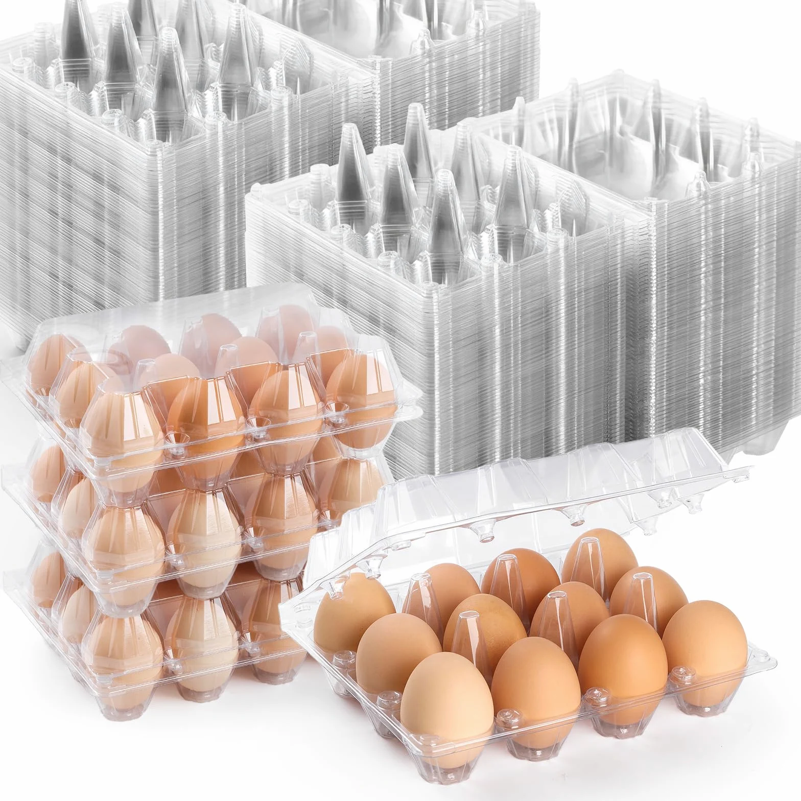 Paquete de 160 cajas de huevos baratas a granel, 12 cajas de huevos vacías transparentes para huevos de gallina, rejillas de 3 x 4, bandejas reutilizables para huevos para familia, granja de pollos