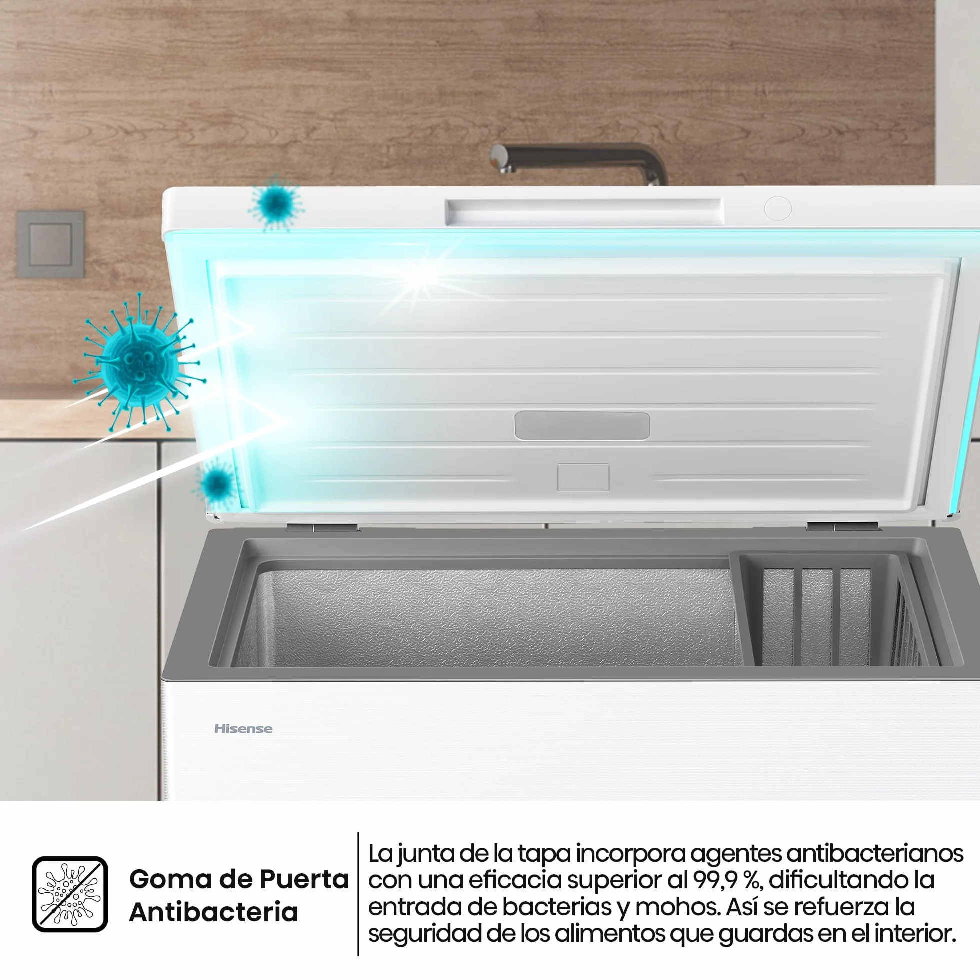 Hisense Arcón Congelador Horizontal 198L 86cm Congelación 360° Congelador Convertible Control Electrónico Temperatura Freezer Protect Blanco
