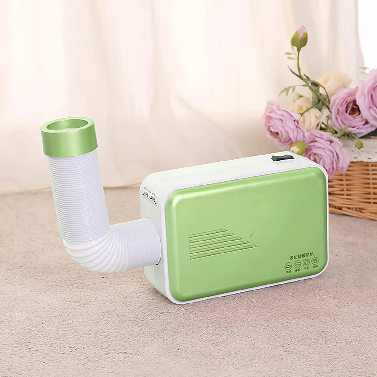 Secadora Portátil para Ropa y Zapatos - Mini Secadora de Viaje para Casa, Negocios, Edredones - Verde Matcha (Enchufe Redondo)