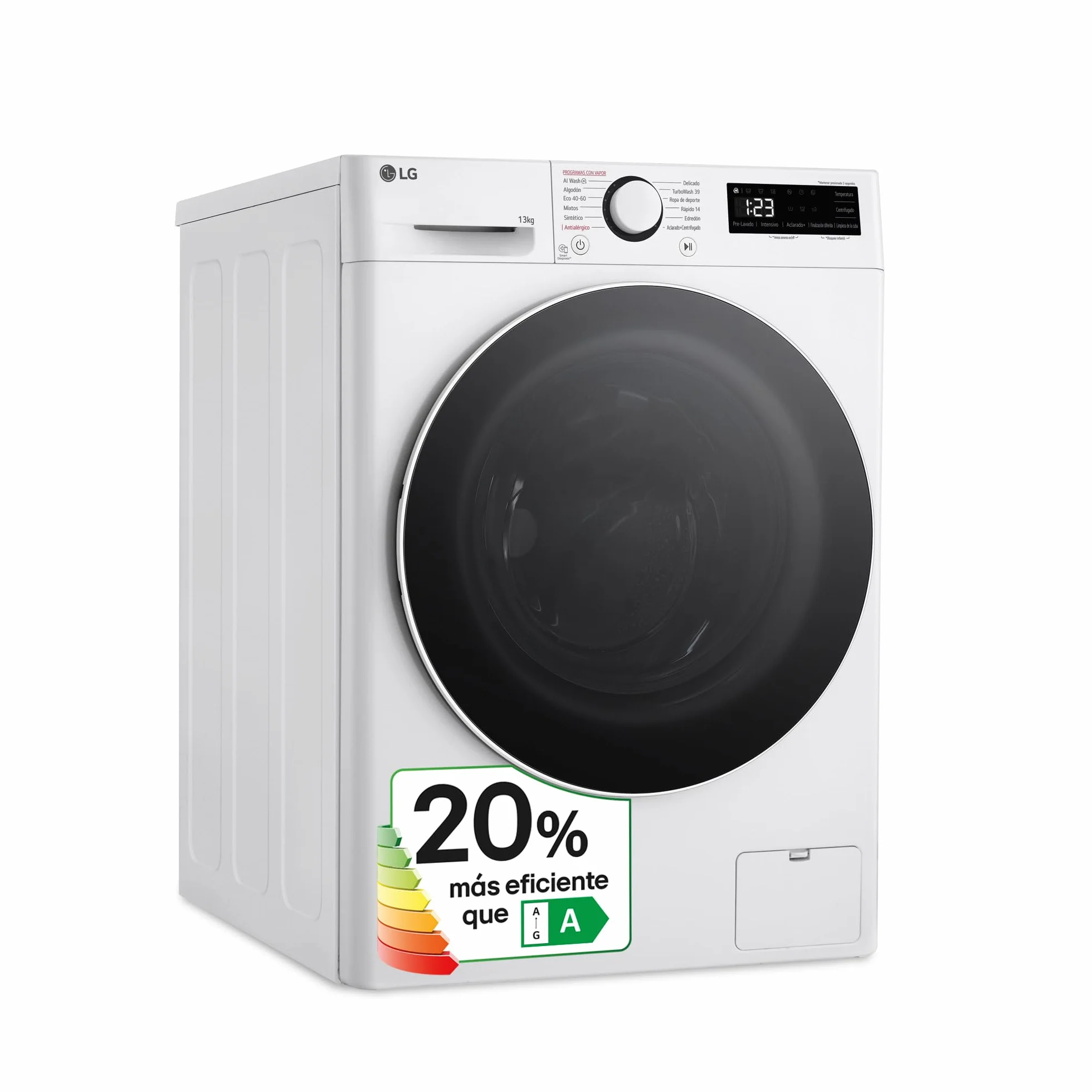 LG F4WR6013A0W - Lavadora Inteligente, 13kg, AI Direct Drive, 1400rpm, Carga Frontal, Clasificación A, TurboWash 360º, Vapor Steam, Serie 600, Blanco