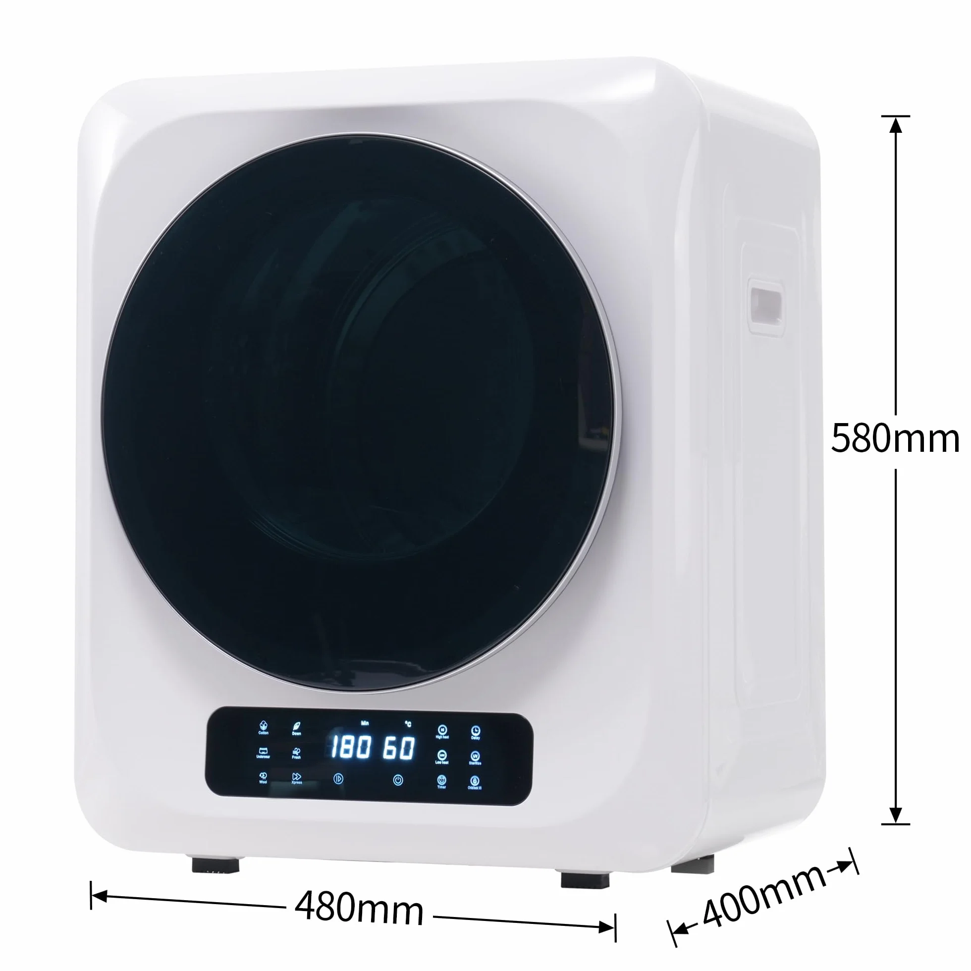Secadora de Evacuación 4 kg Pantalla LED 6 Programas Carga Frontal 850 W Montable en Pared Tambor Inox 58x48x40 cm Blanco