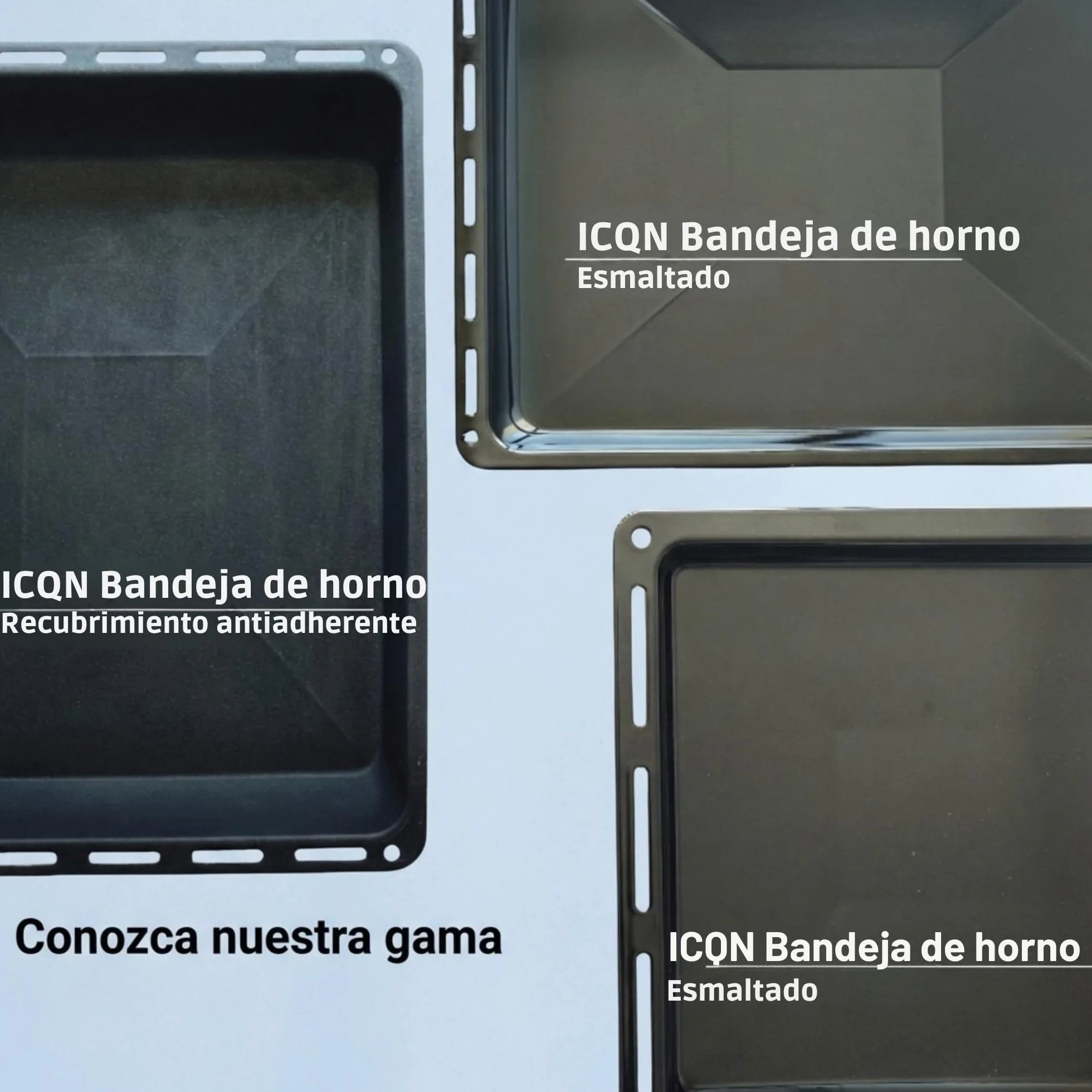 ICQN Set de 2 Bandejas de Horno 42,2x37 cm, Profundidad 3 cm, Compatible con IKEA y Electrolux, Bandejas Esmaltadas para Horno