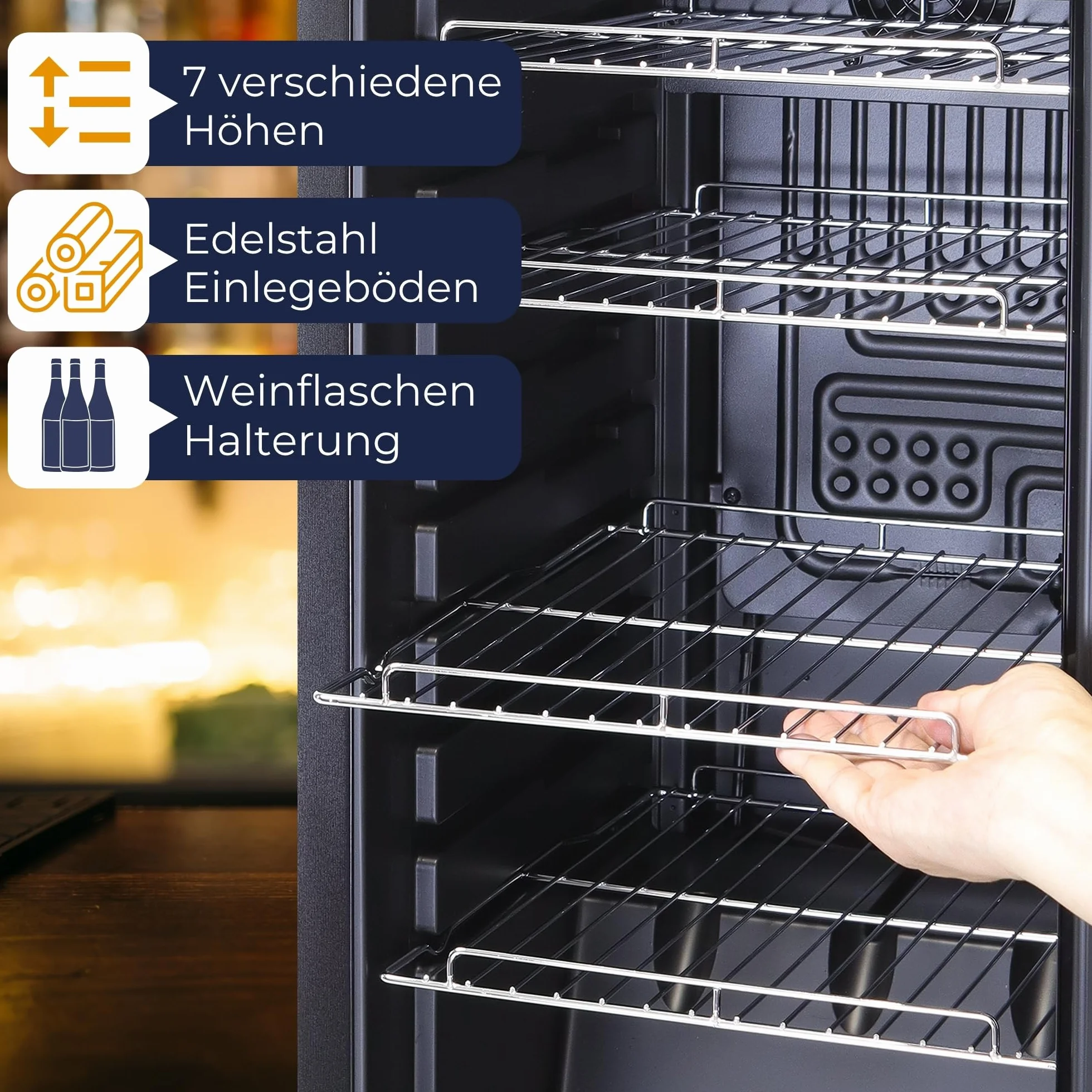 Sommertal Frigorifero GK60 – Frigorífico silencioso para bebidas con LED, pantalla táctil y candado, pequeño refrigerador para botellas, negro, 60 l