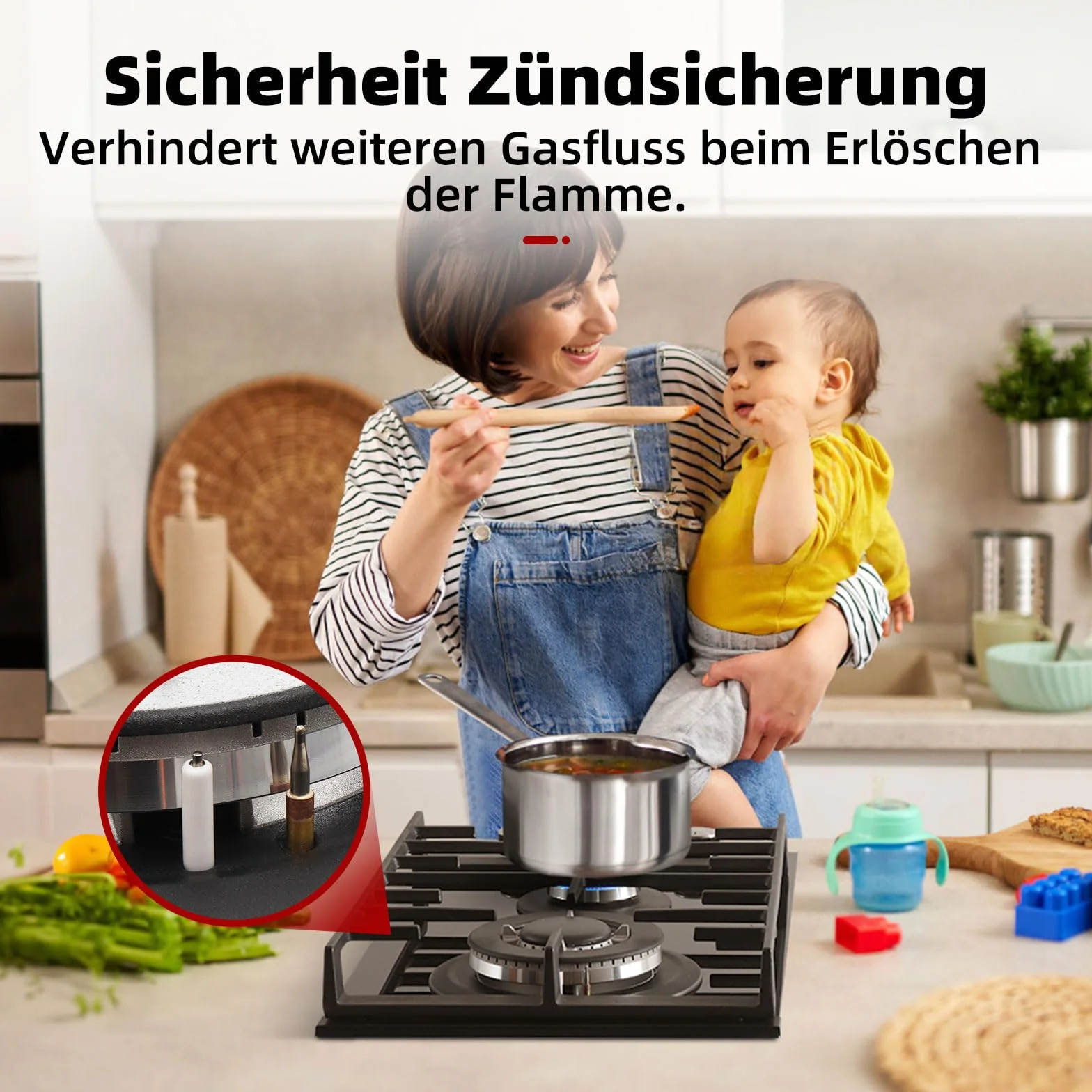 GASLAND GH2302BG1FC Placa de Cocina de Gas Butano, Encimera de Cristal Con 2 Fogones y Quemador Wok, Empotrable, Negra de 30 cm, 5,2 KW