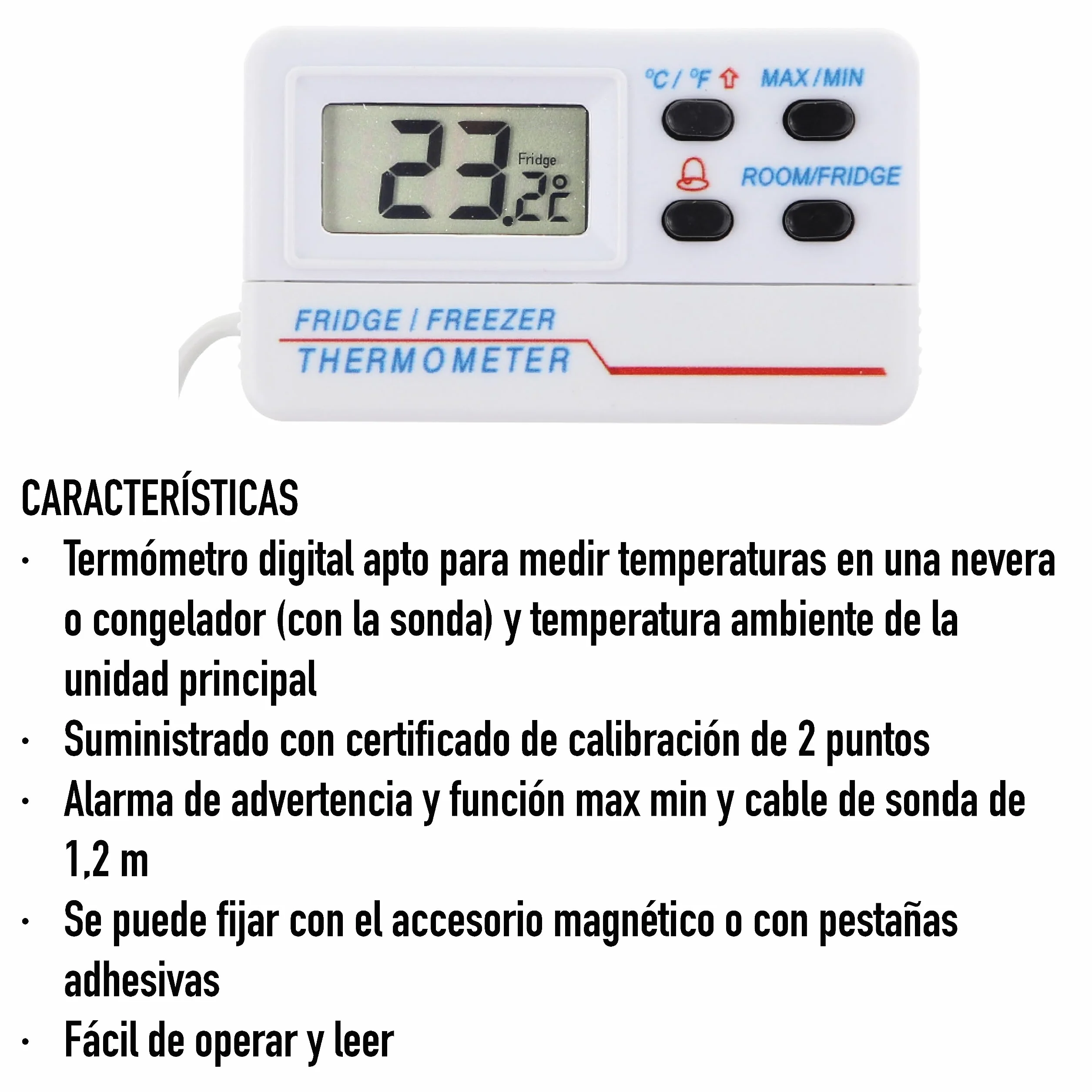 Termómetro digital calibrado para nevera y congelador con certificado de calibración trazable de 2 puntos