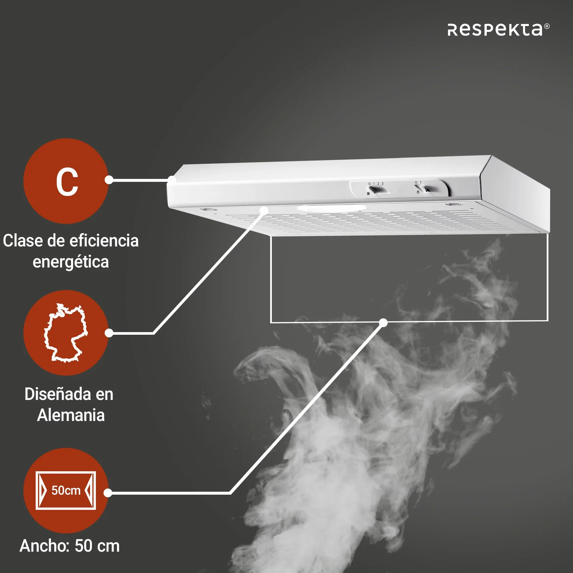 respekta DH520WL - Campana para empotrar (50 cm, eficiencia energética: C), color blanco