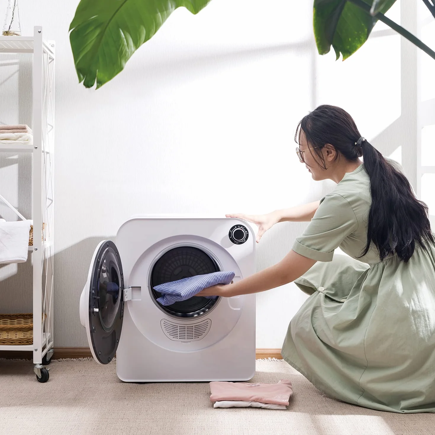 Green Blue GB405 Secadora de Ropa hasta 3kg | Secadora Eléctrica 830W de Evacuación | Independiente o de Pared Cinco Programas de Secado (Secadora GB405 + 4x Filtro)