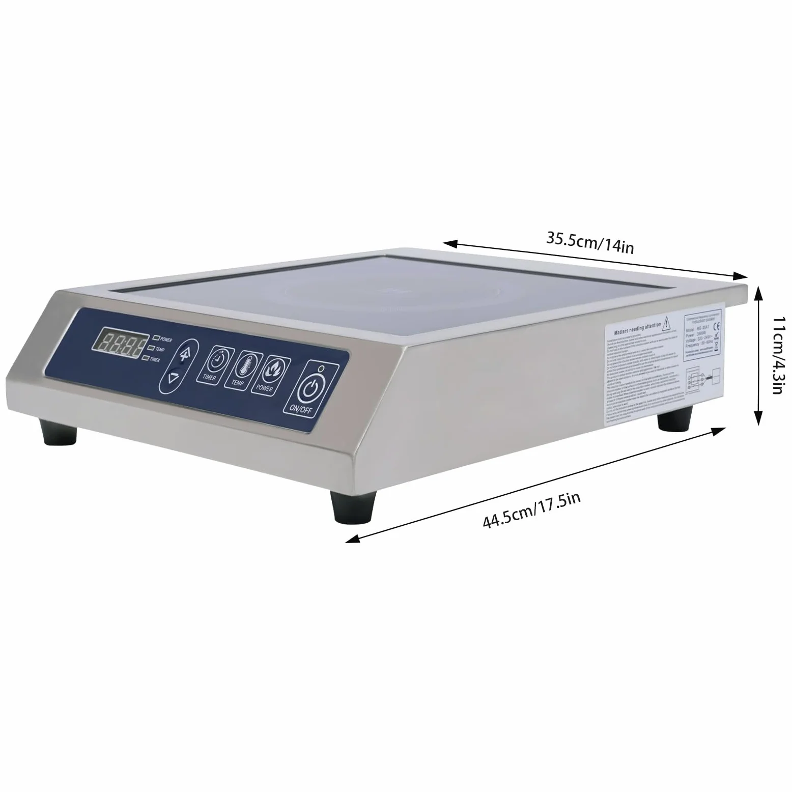 Placa de inducción de 3500 W, placa de inducción individual, placa de inducción, encimera con engranaje de 10 temperaturas, placa de cocina profesional de acero inoxidable con control táctil