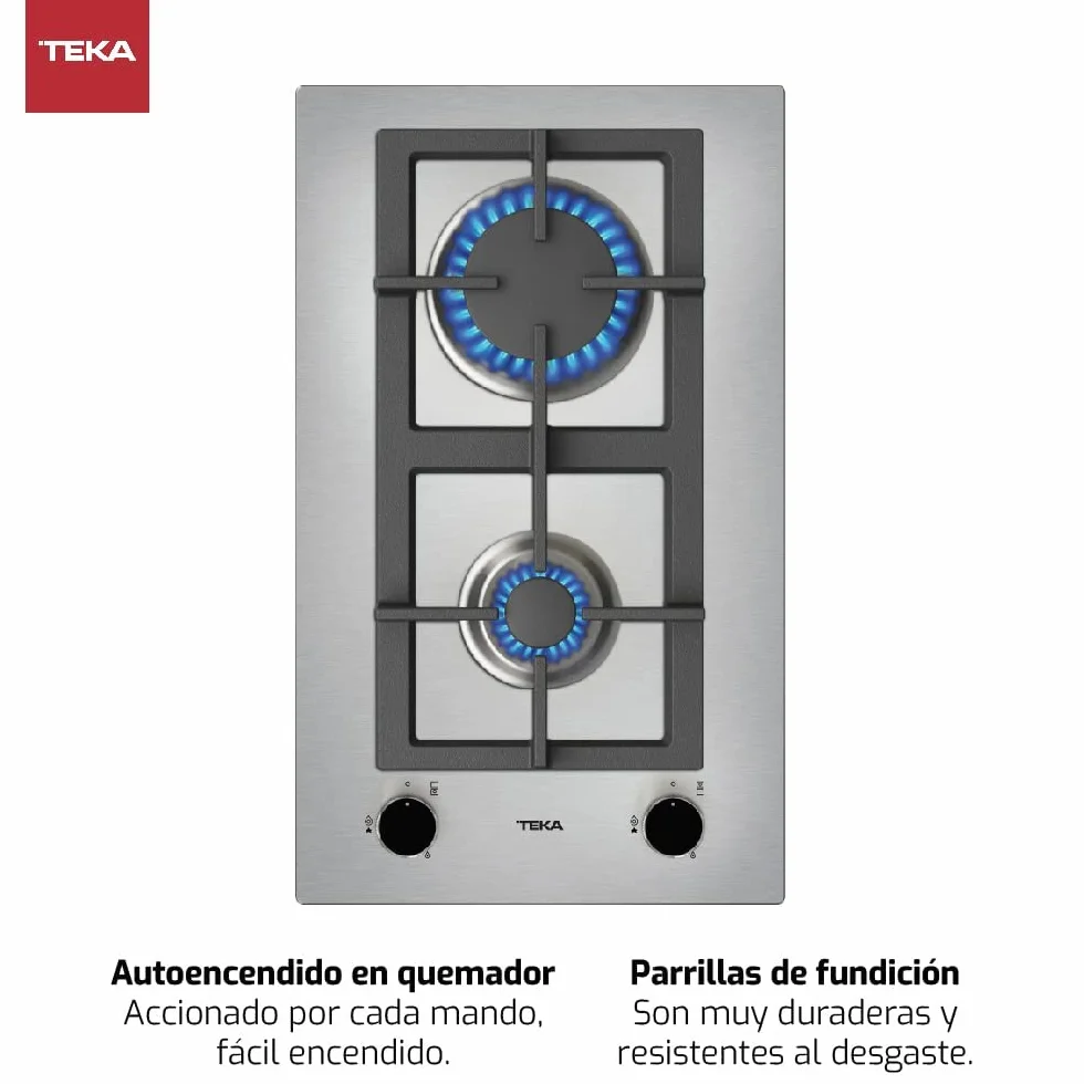 TEKA Placa de Gas 30 cm, 2 Fuegos, Mandos Frontales Metalizados, Quemadores Alta Eficiencia, Autoencendido, Modelo EFX 30.1 2G AI AL CI