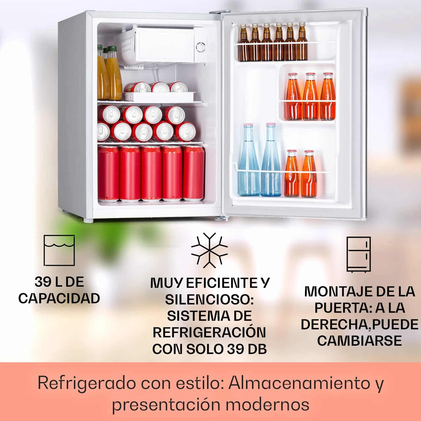 Klarstein Nevera Pequeña 67L para Refrescos y Cerveza con 4L Congelador, Mini Nevera Cristal, Minibar Silencioso, Enfriador de Vino, Interior/Exterior, Frigorificos Estantes Extraíbles