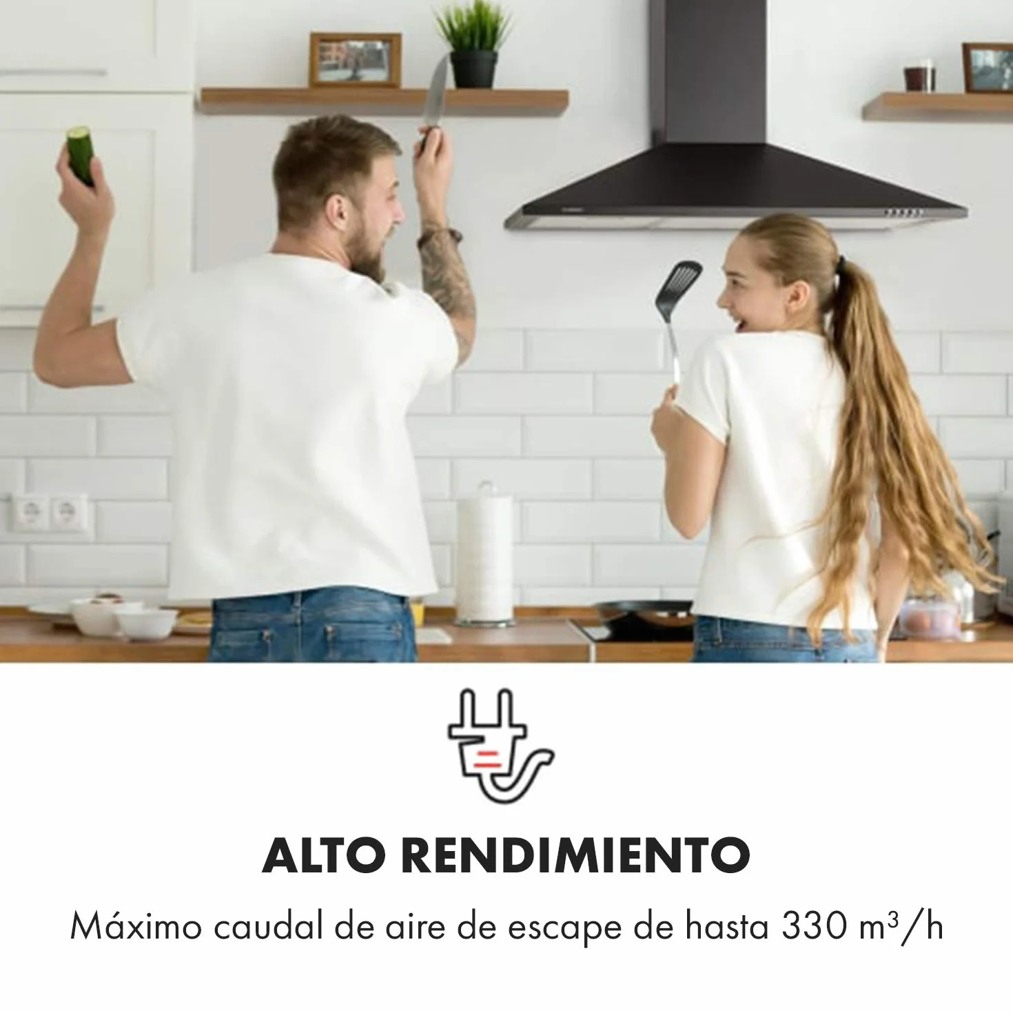 Klarstein Zugspitze 90 Campana extractora - Extractor de pared, Extractor de humos, 65 W, Absorción de 310m³/h, Ventilación y absorción, Iluminación LED de la cocina, Filtro de grasa, Negro