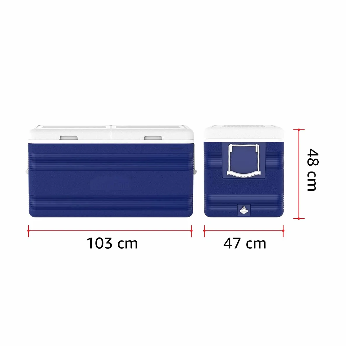 Nevera Portátil Duramax KeepCold Deluxe 144,4 L – Aislante Poliuretano, Tapón Desagüe, Portavasos, Ideal Camping, Playa y Pesca – Azul 103x47x48 cm