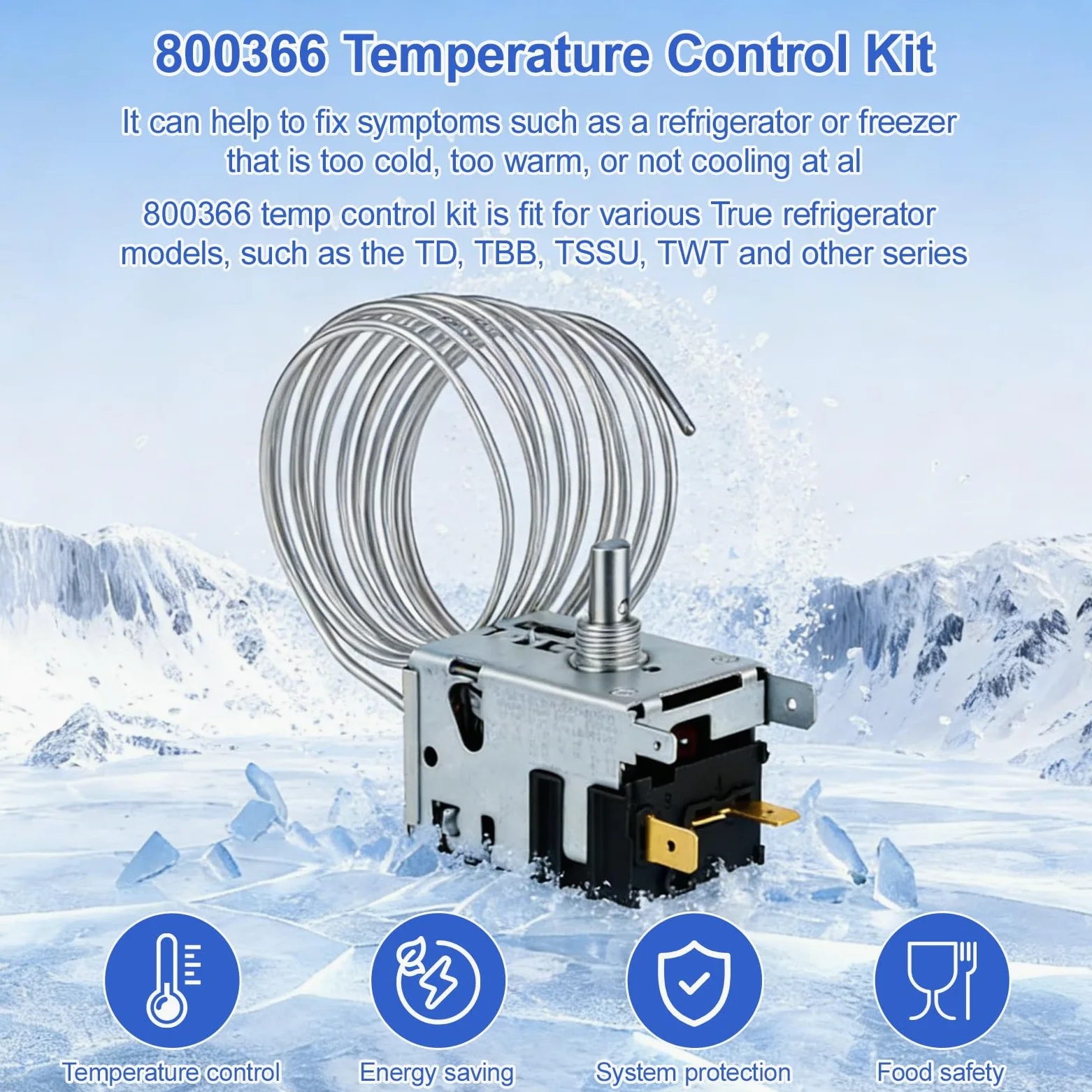 Kit de control de temperatura 800366 actualizado 2026 que se adapta a la refrigeración verdadera, reemplaza 077B6806, 077B7172, 98806 - Termostato de detección de bobina de 76 pulgadas