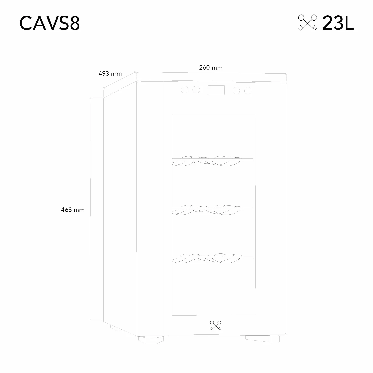 LES PETITS CHAMPS Vinoteca 8 Botellas CAVS8, Capacidad 23L, Puertas de Acero Inoxidable, Ajuste de Temperatura de 11°C a 18°C, Sistema Termoeléctrico, Iluminación LED, Anti-UV, 3 estantes