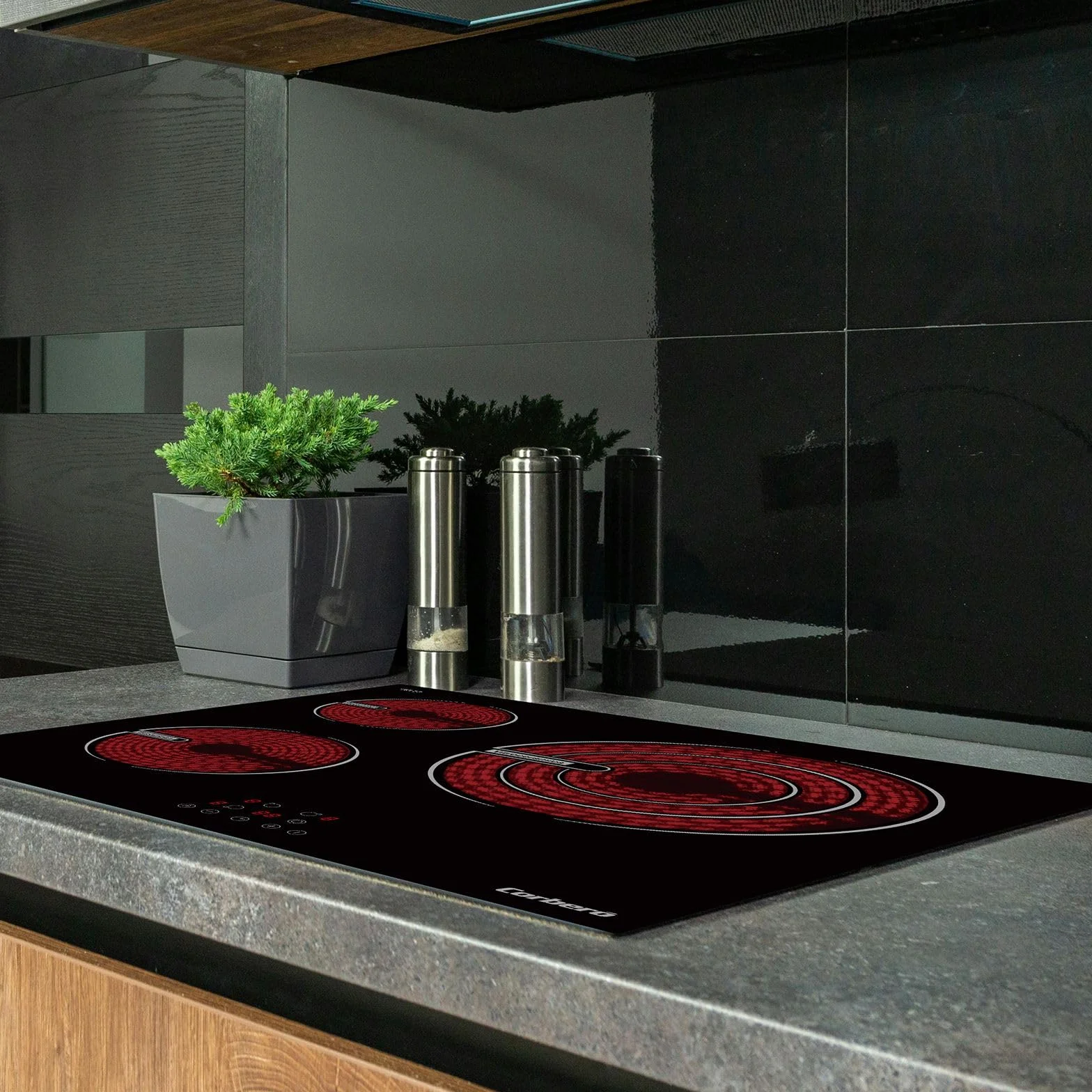 Corberó - Placa Vitrocerámica | CCVG3BL574 | 60 cm | 5700 W | 3 Zonas | Control Touch, Desconexión Automática, Bloqueo Infantil | Negro