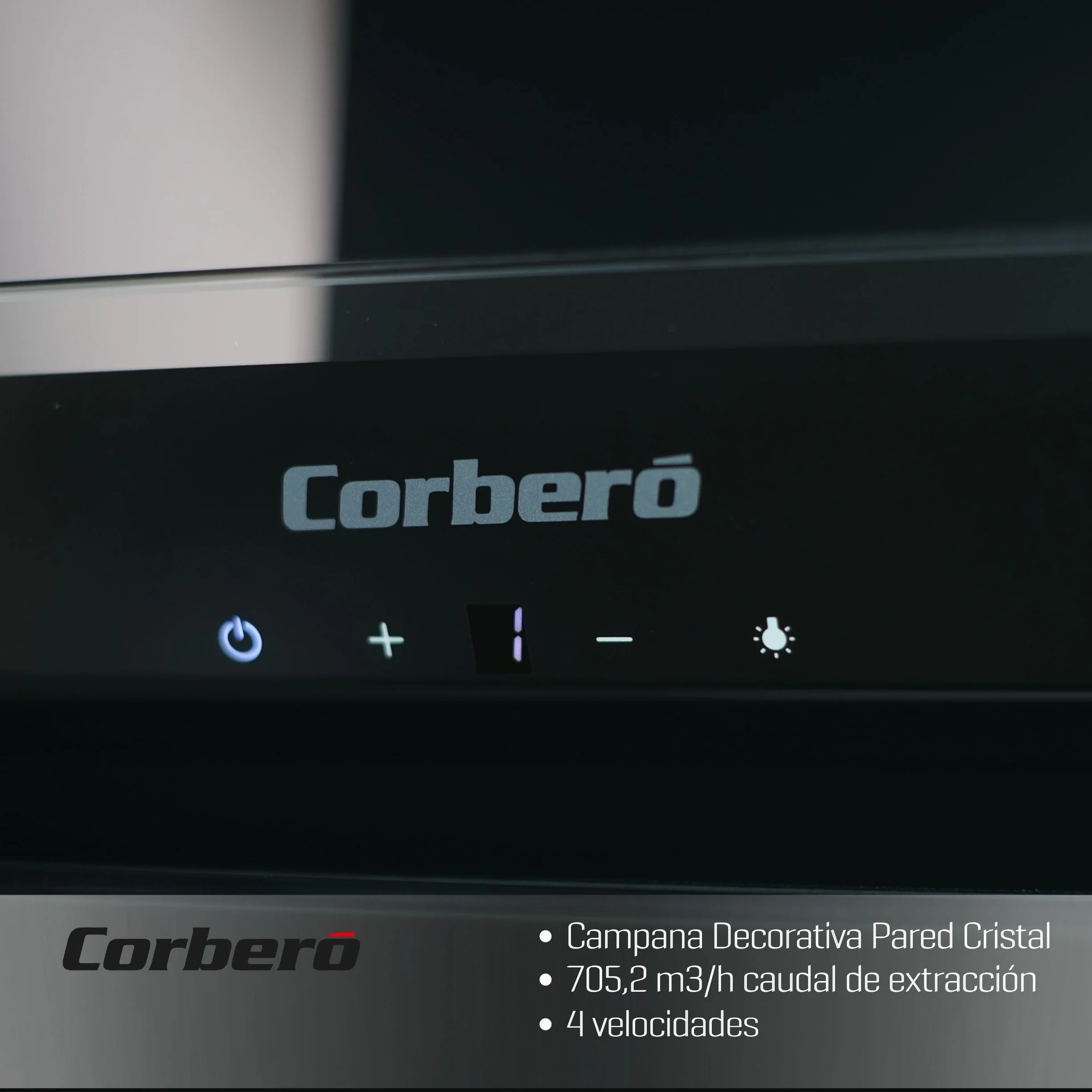 Corbero - Campana Extractora 60 cm | ONEGA675B | 705.2 m3/h | 66db| 230W | 4 Velocidades | Control Tactil| Vidrio Templado | 1 Filtro Aluminio + 1 Filtro Carbón | Blanco