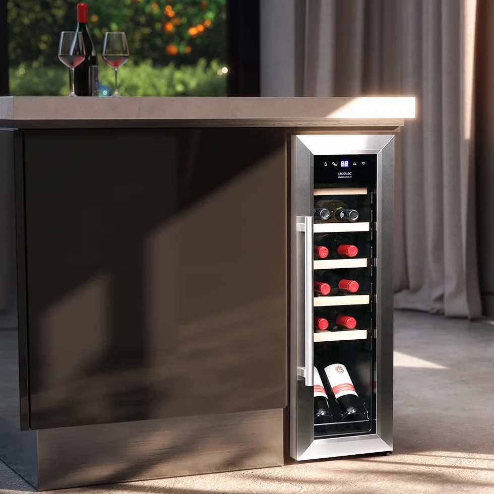 Cecotec Vinoteca 12 Botellas Bolero GrandSommelier 1230 CoolWood Compressor. 32 Litros, Sistema Compresor, Alto Rendimiento, Temperatura Regulable, Luz LED Interior, Control Táctil