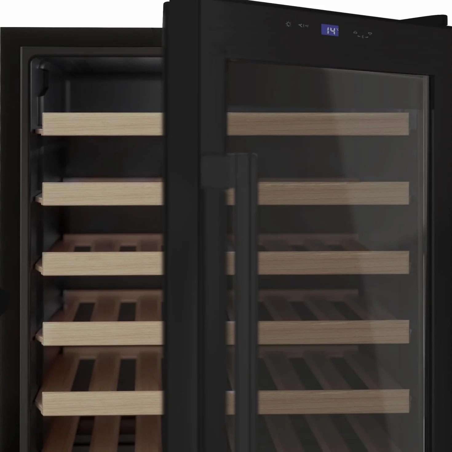 LES PETITS CHAMPS Vinoteca 48 Botellas CAVCB48 Black Edition, 128L, 6 Estantes de Madera, Ajustable de 4 a 18°C, Enfriamiento Termodinámico, Diseño Elegante, LED, Anti-UV
