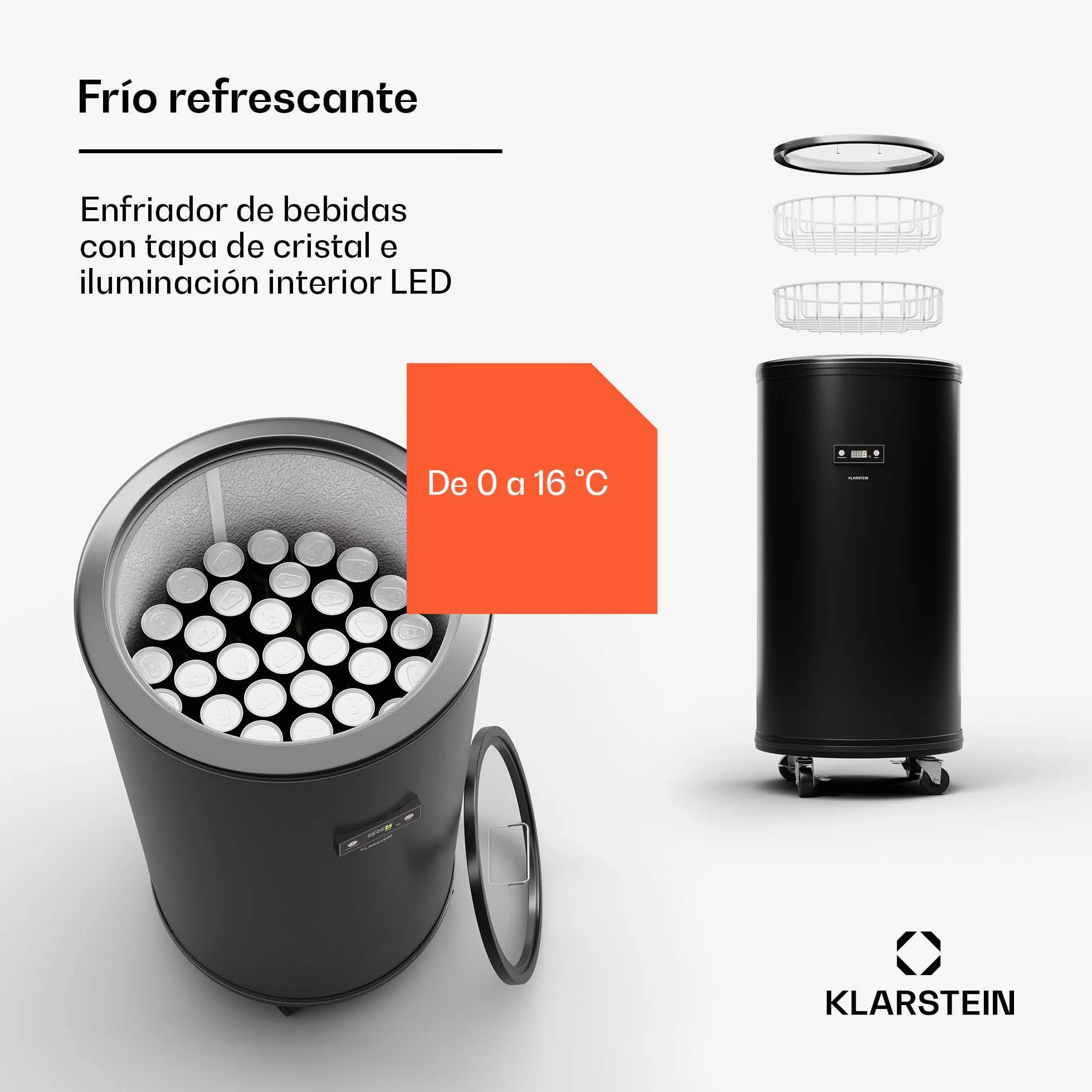 KLARSTEIN Beersafe L Nevera con pantalla LED, frigorífico de acero inoxidable, nevera de bebidas interior/exterior, nevera de vino 70 L