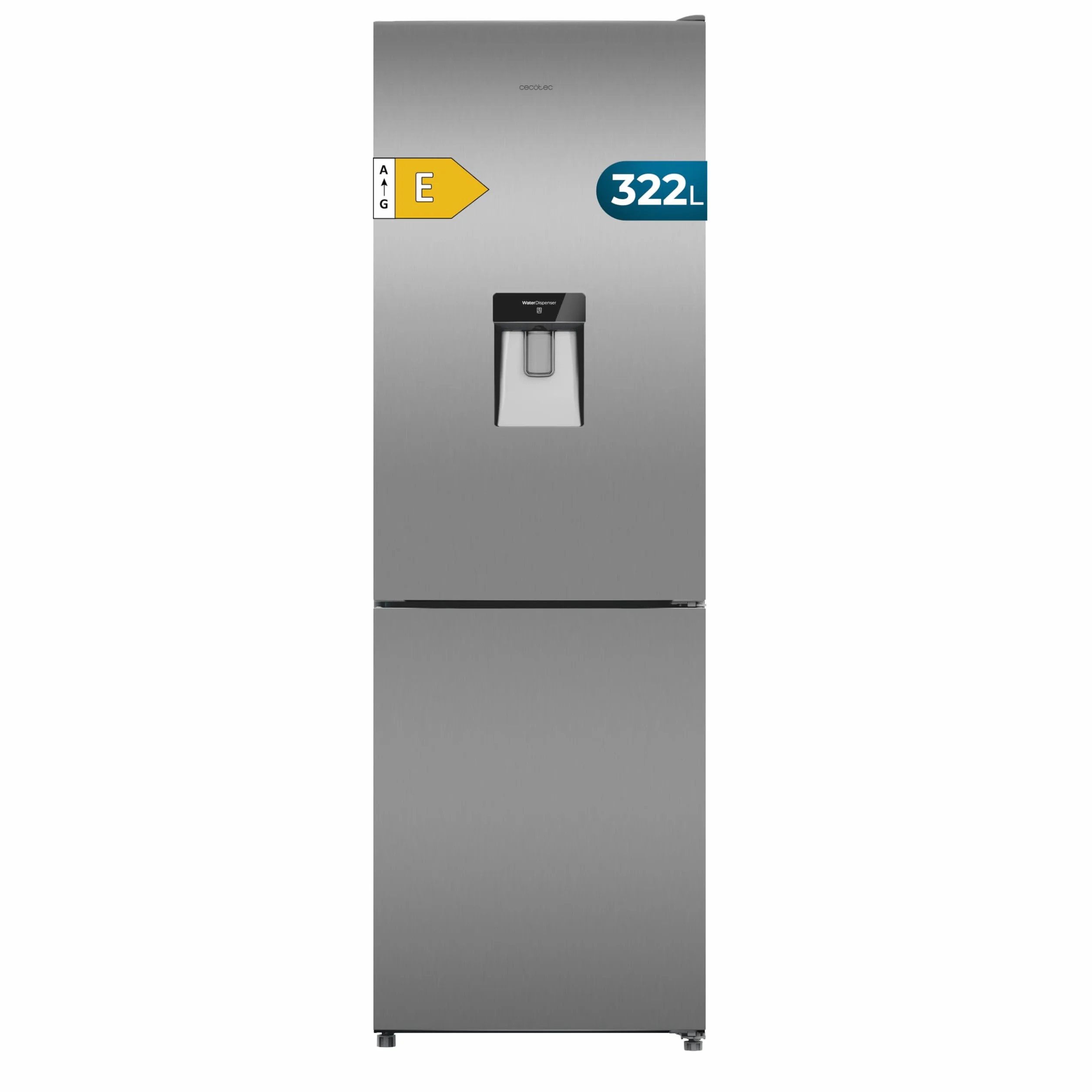 Cecotec Frigorífico Combi Total No Frost de 322L Bolero CoolMarket Combi 322i WD Inox E. 185,5 cm de Alto, 59,5 cm de Ancho, Clase E, Tecnología Multi Airflow, HumidityFlex HUB, LED Interior, Inox