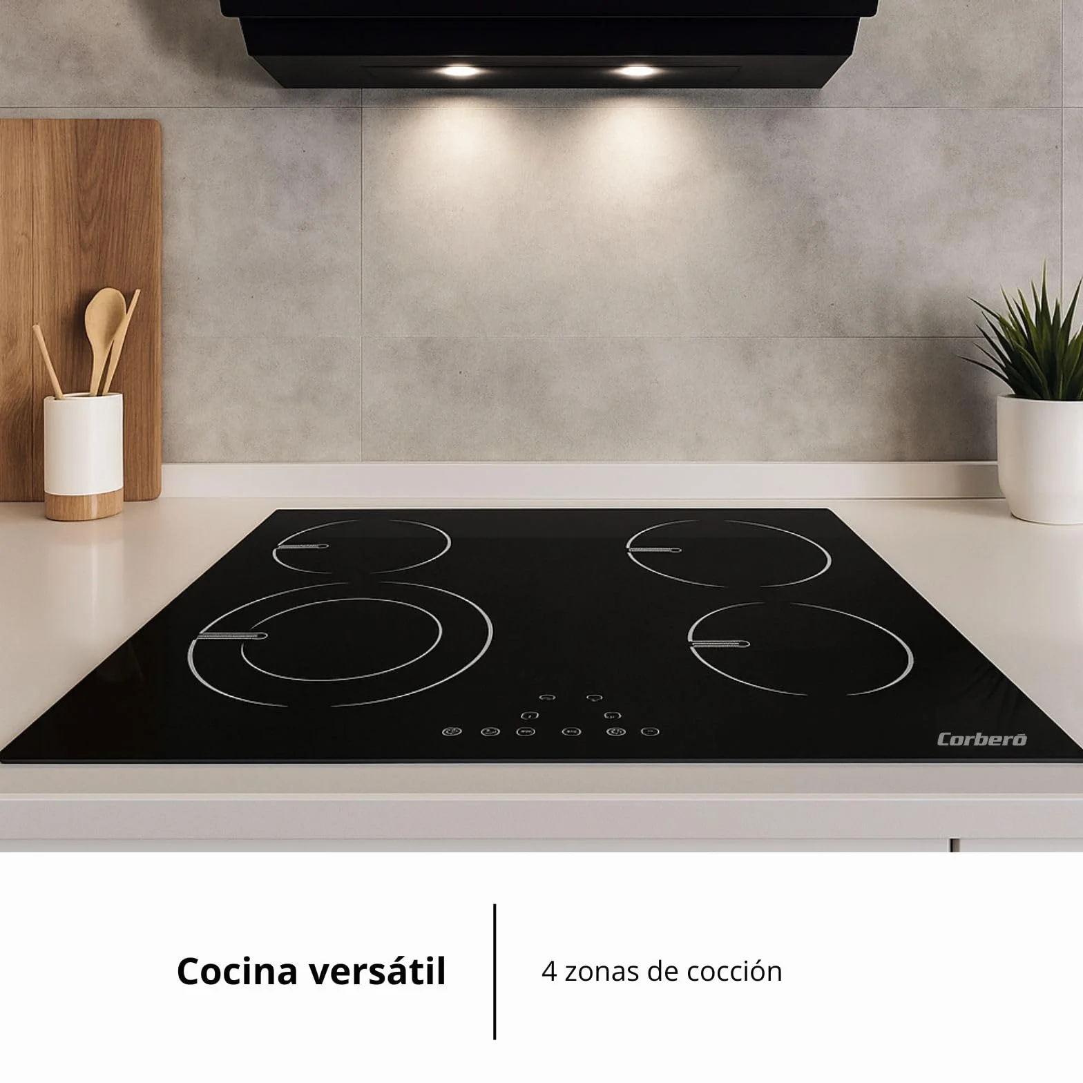 Corberó Placa Vitrocerámica CCVG4645 4 Zonas 6400W Control Táctil Negro