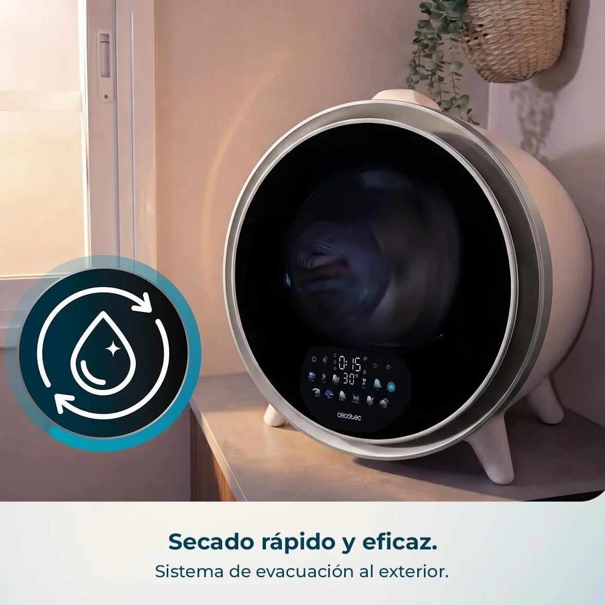 Cecotec Secadora Compacta de Evacuación 3Kg Bolero DressCode Dry 3600V. 12 Programas, Secado Automático Inteligente, Pantalla FullColor, Función UV Care, Dry Shoe Pro, Delay Start, Blanca