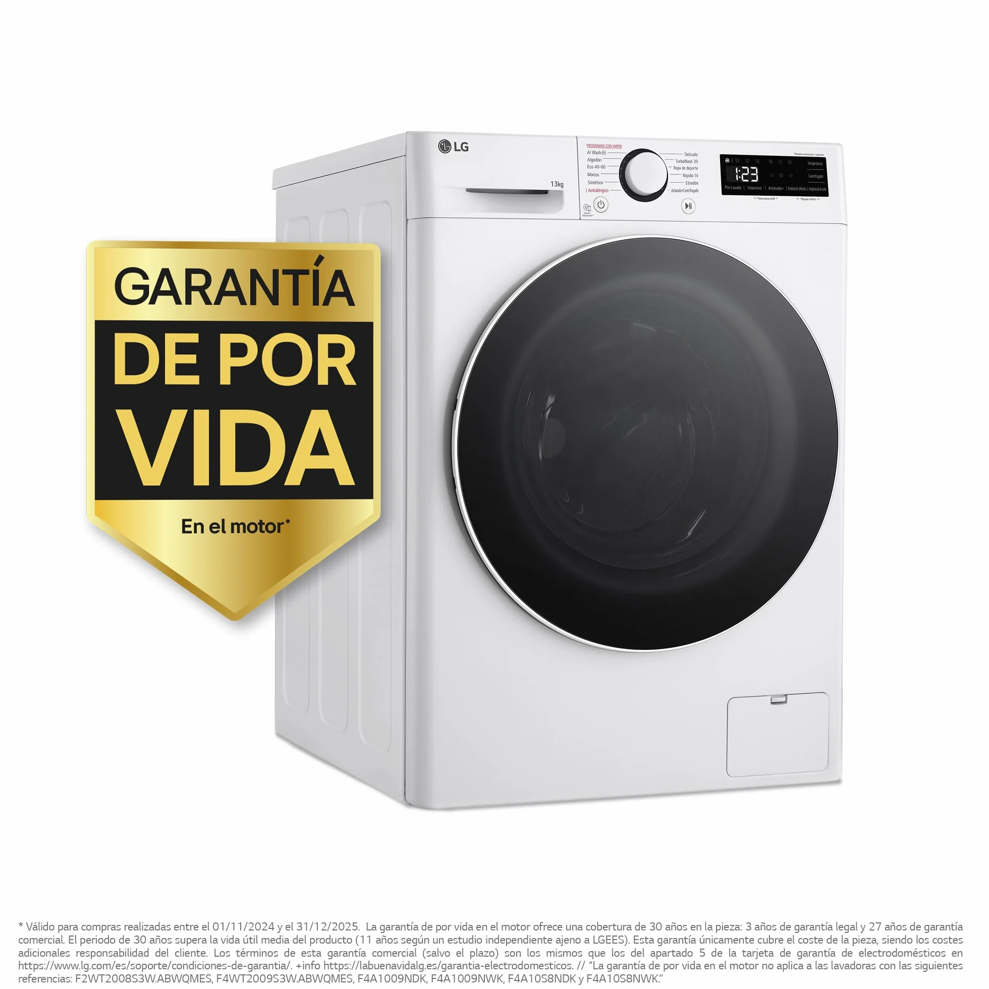 LG F4WR6013A0W - Lavadora Inteligente, 13kg, AI Direct Drive, 1400rpm, Carga Frontal, Clasificación A, TurboWash 360º, Vapor Steam, Serie 600, Blanco