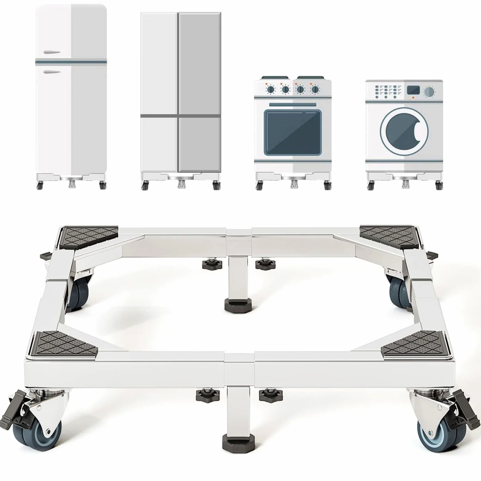 Chinchilla Base móvil de acero inoxidable resistente para nevera, soporte de lavadora con ruedas, plataforma ajustable para lavadora, nevera y secadora (grande