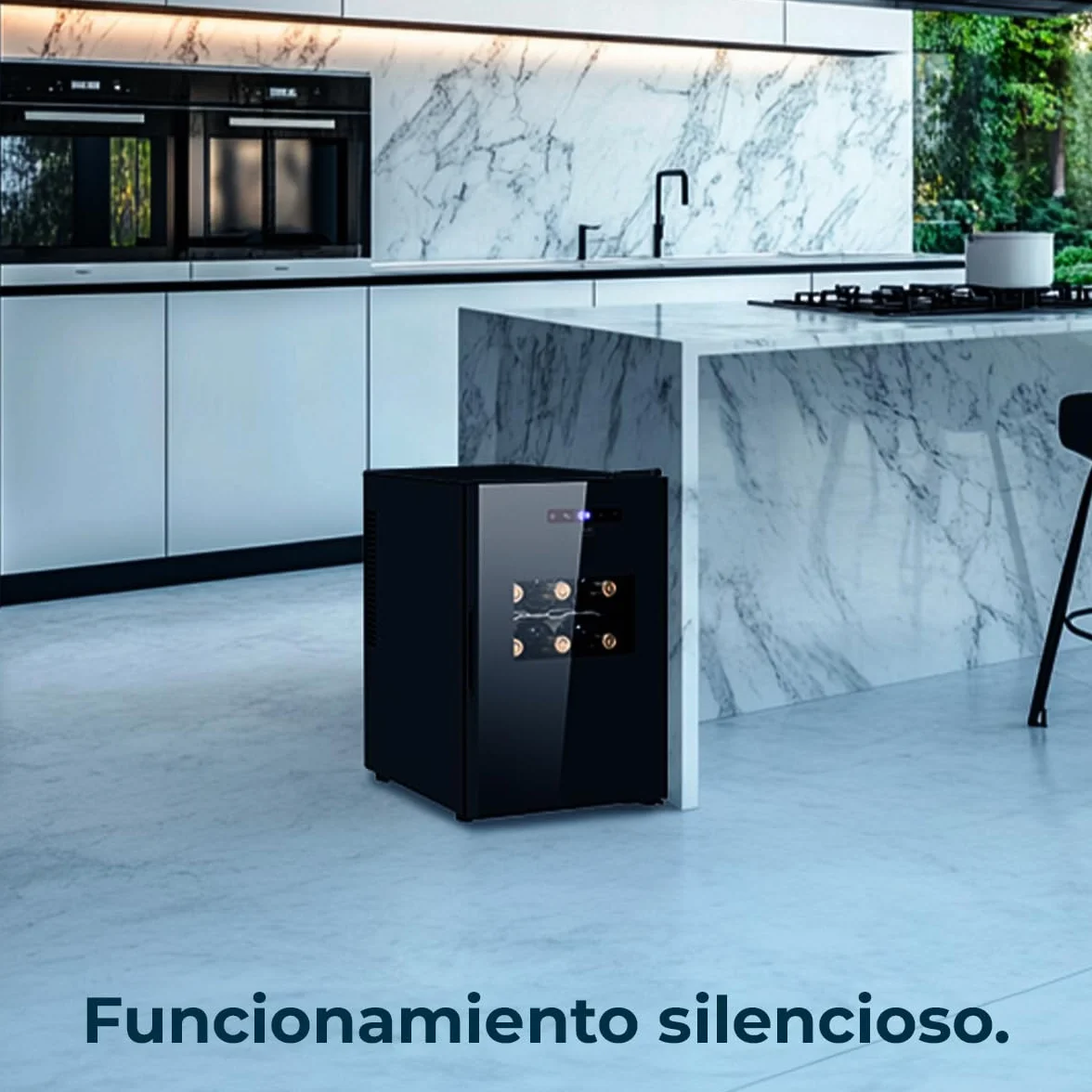 Cecotec Vinoteca Bolero GrandSommelier 1550 CoolCrystal. Bodega para 15 botellas, temperatura ajustable de 5-18ºC, enfriamiento termoeléctrico, silenciosa con 35 dB, panel táctil y LED eco-friendly.