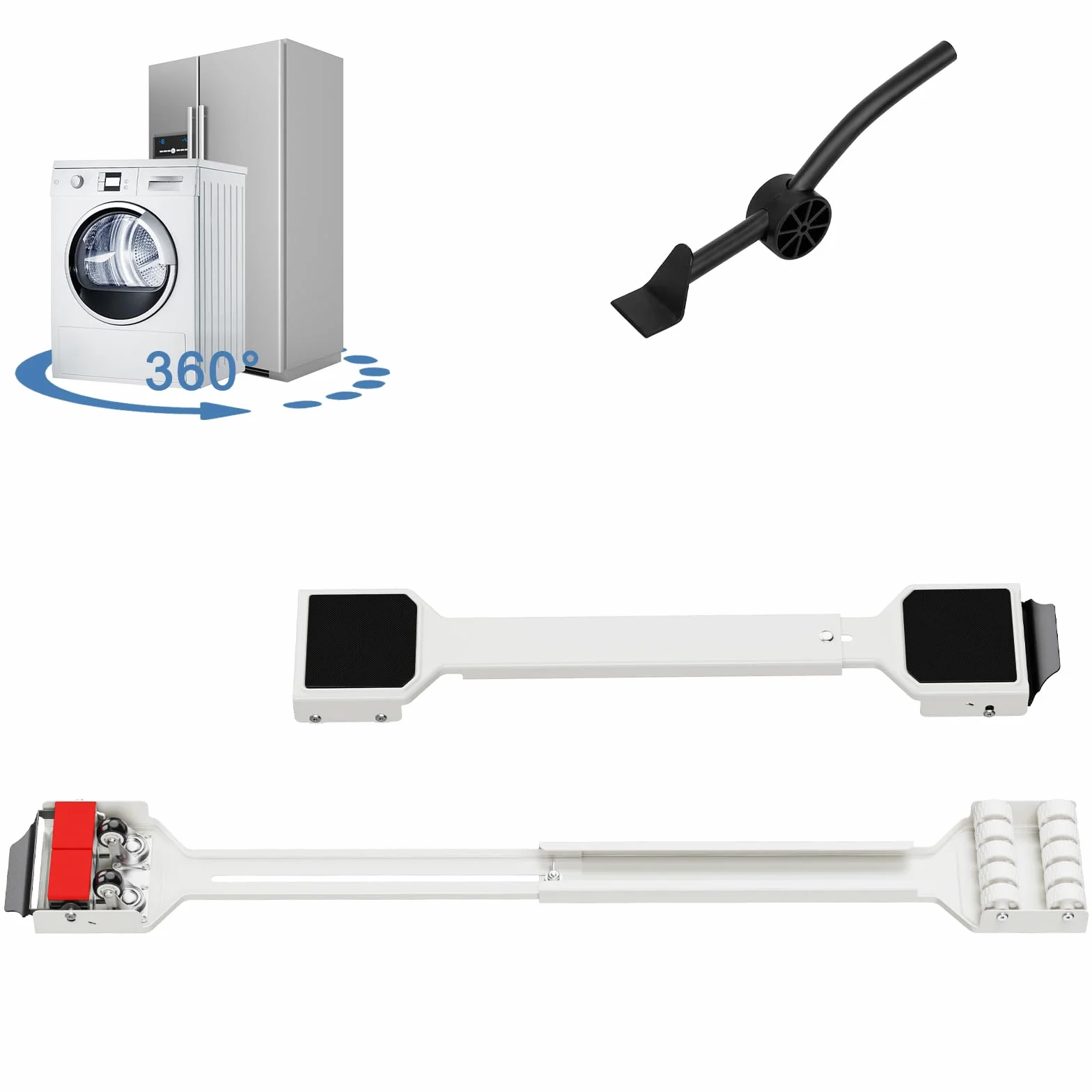 CYFIE Base para Lavadora con Freno, Sistema Deslizante Extensible 360° para Lavadora, Secadora, Frigorífico, Carga 300 kg, Blanco