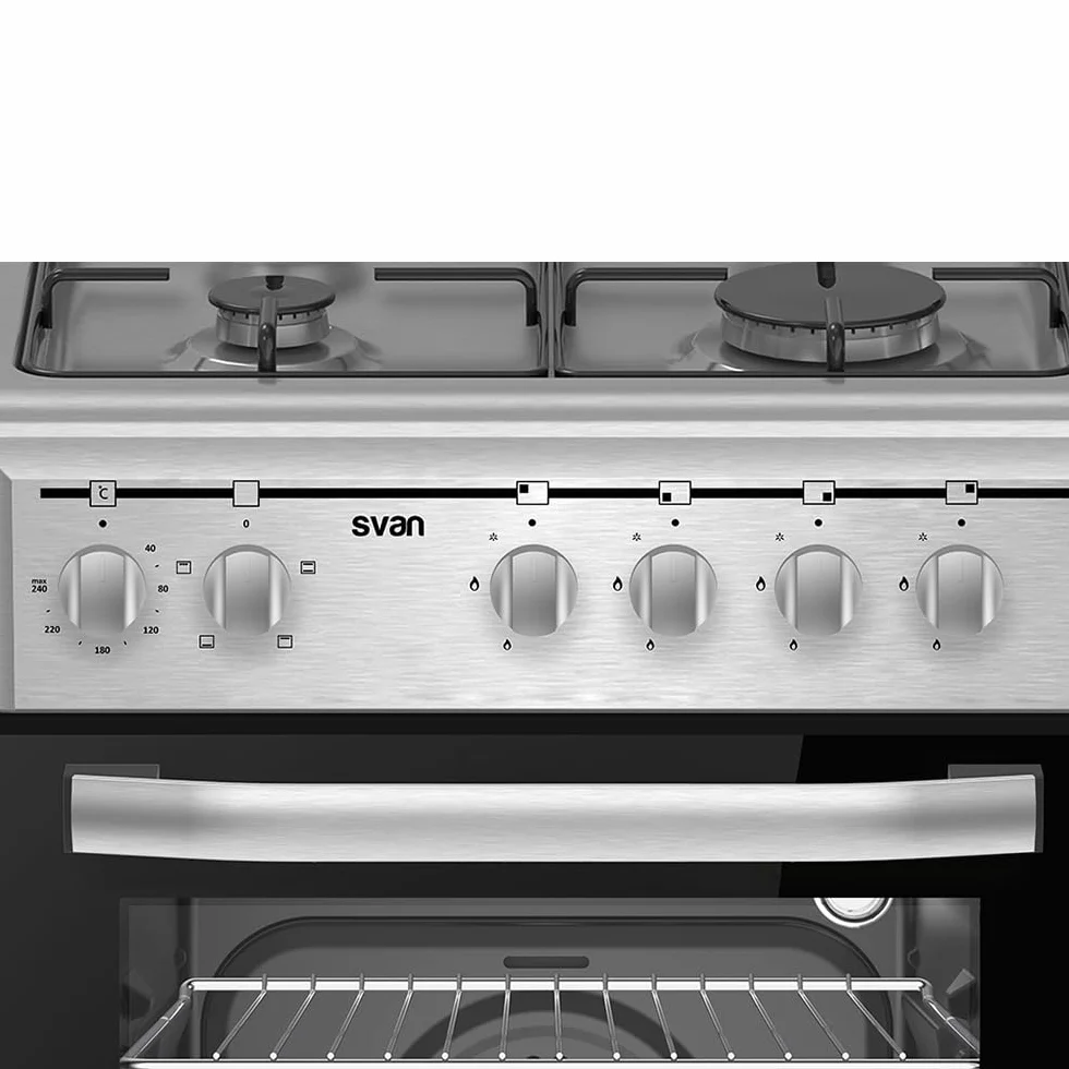 Svan Cocina Mixta gas Butano 4 Zonas Inox SKM4500X. Kit Conversión Gas Natural, Acabado en Inox