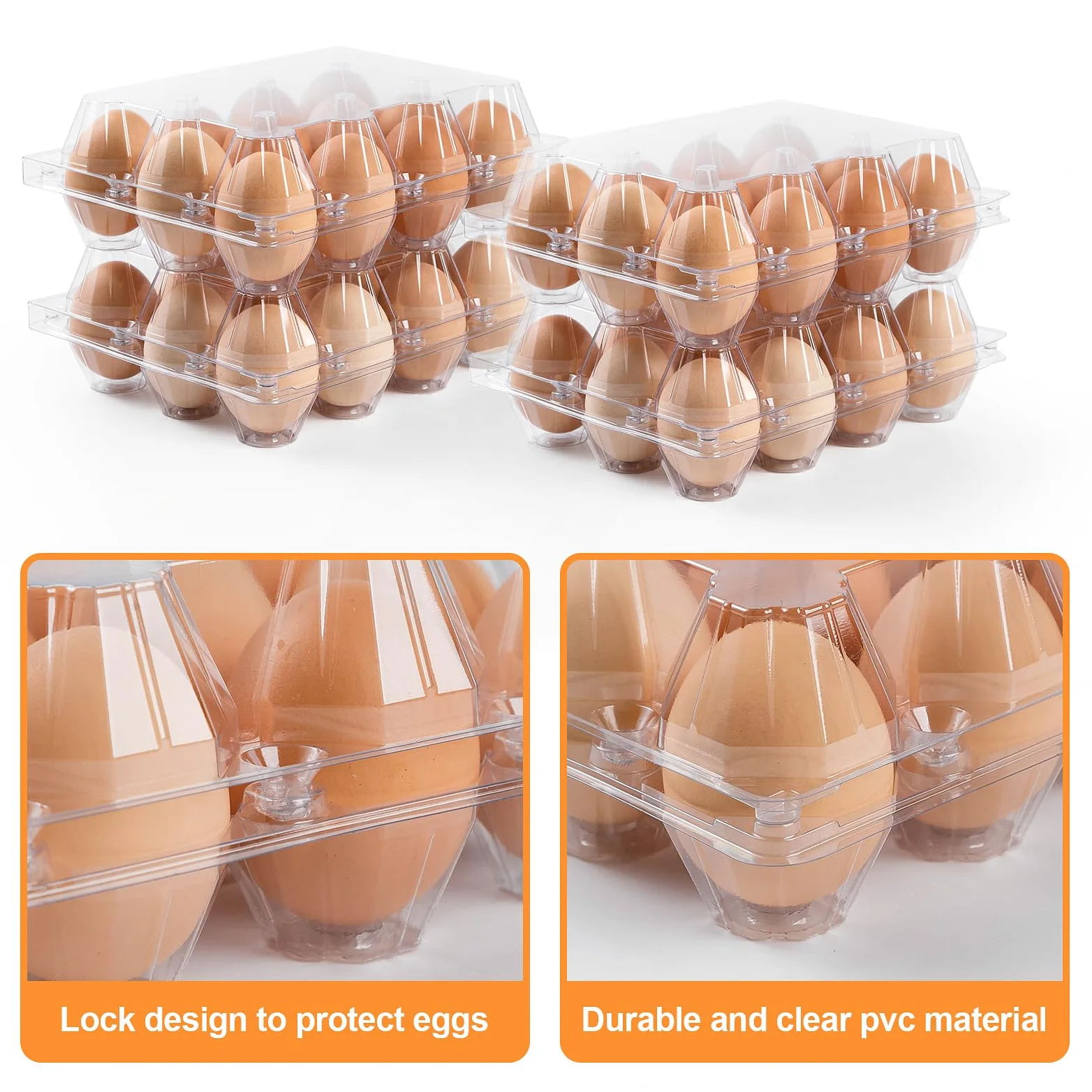 Paquete de 160 cajas de huevos baratas a granel, 12 cajas de huevos vacías transparentes para huevos de gallina, rejillas de 3 x 4, bandejas reutilizables para huevos para familia, granja de pollos