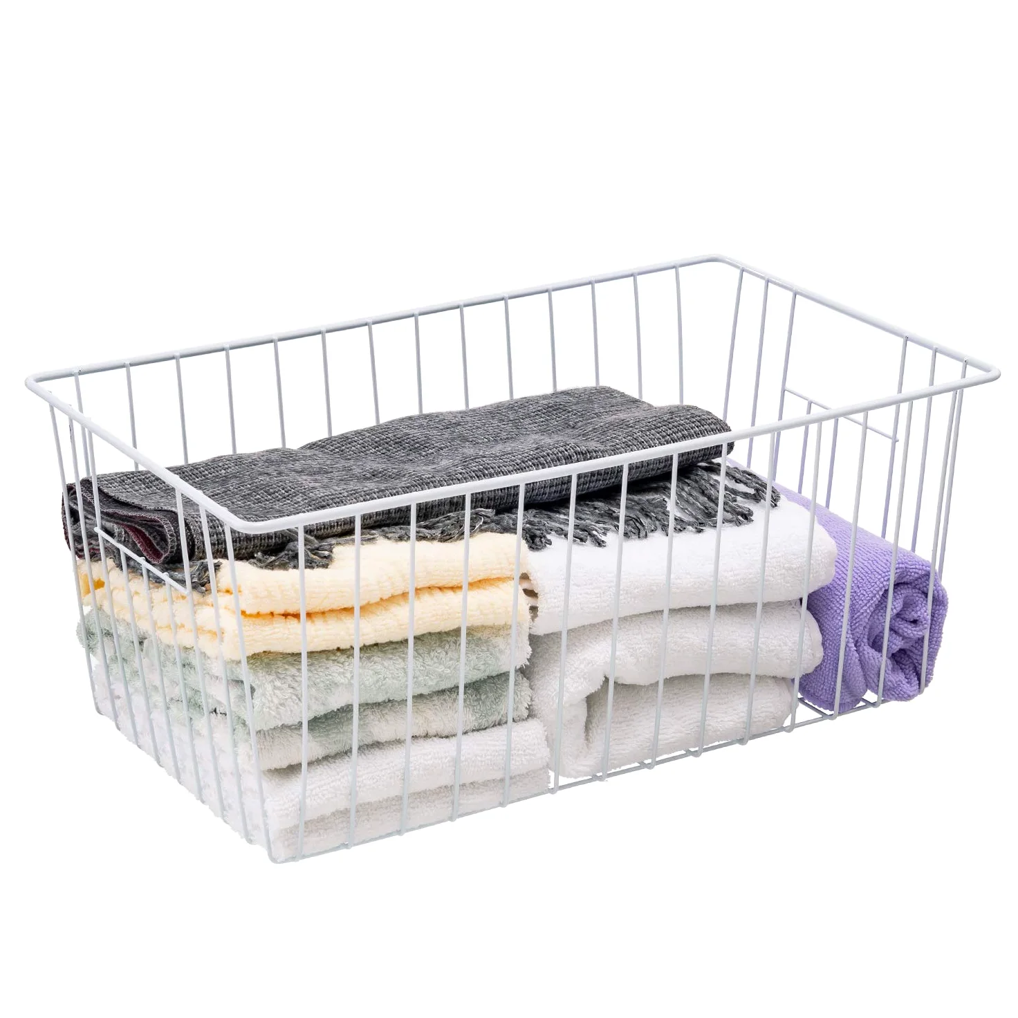 Contenedor organizador de congelador de 16 pulgadas de largo x 12 pulgadas de ancho x 6 pulgadas de alto, contenedores de almacenamiento de alambre de metal para refrigerador con asas para cocina,