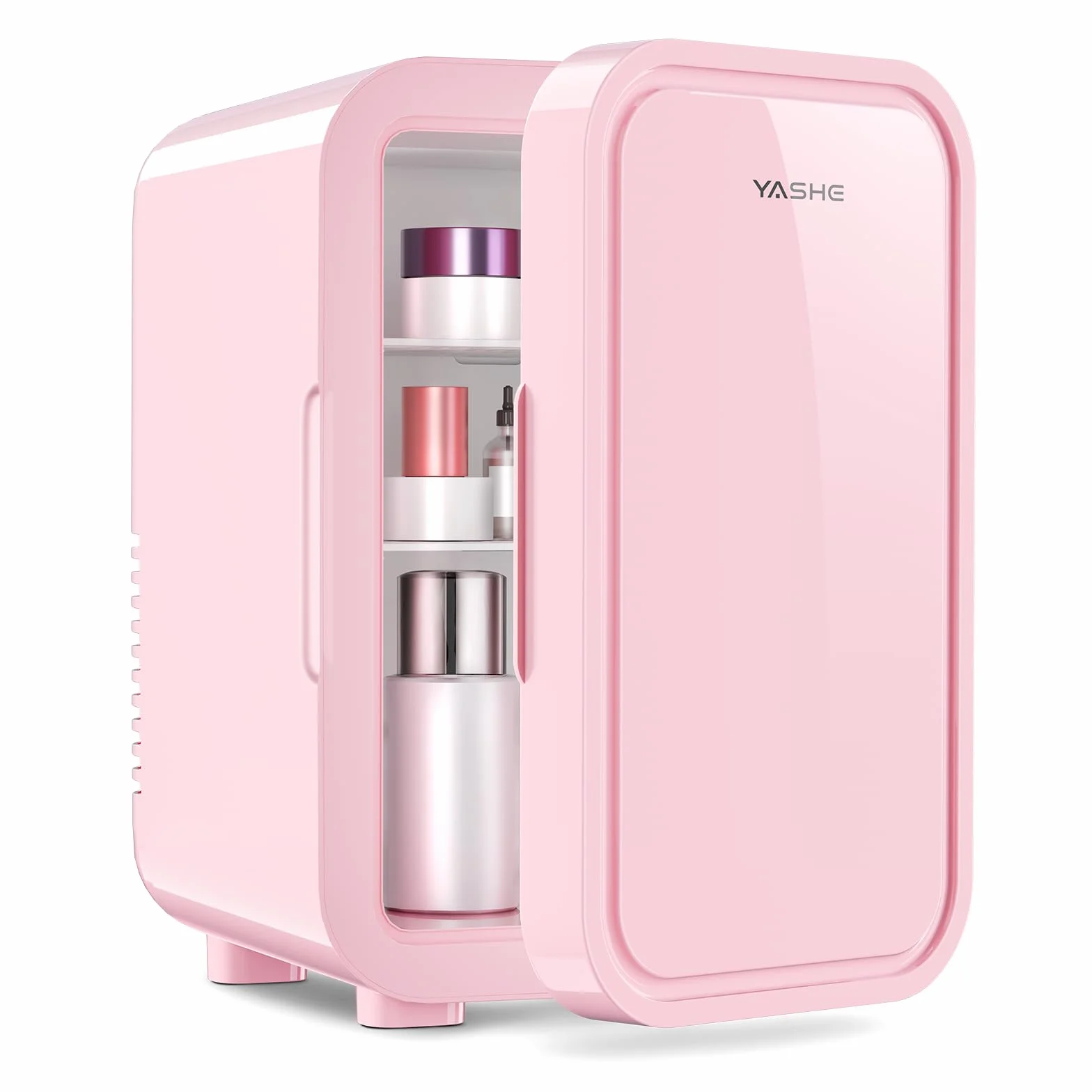YASHE Mini nevera de 6 litros/8 latas, 220 – 240 V CA/CC, Refrigerador termoeléctrico portátil, Refrigerador para dormitorio, cuidado de la piel, bebidas, oficina, dormitorio y coche, Rosa