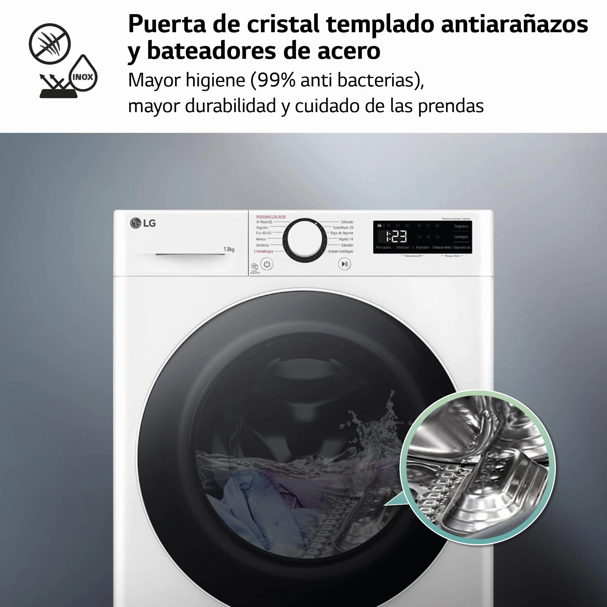 LG F4WR6013A0W - Lavadora Inteligente, 13kg, AI Direct Drive, 1400rpm, Carga Frontal, Clasificación A, TurboWash 360º, Vapor Steam, Serie 600, Blanco
