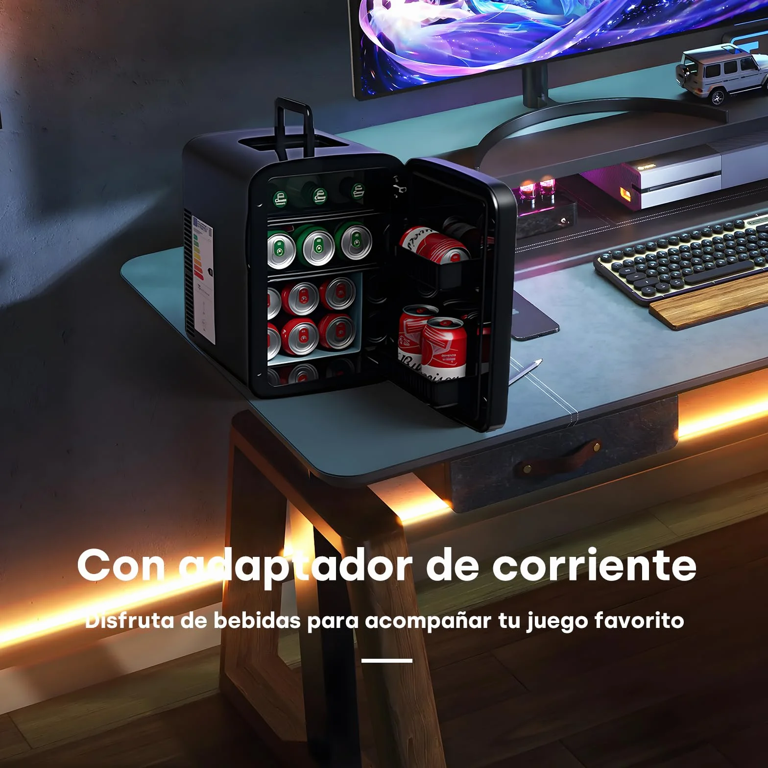 Enventor 15L/20 Latas Nevera Pequeña Negro, Mini Frigorifico con Enfriador y Calentador, Nevera Portatil con Alimentación 12V/220V, Mini Nevera para Habitacion, Oficina, Coche, Frutas y Bebidas