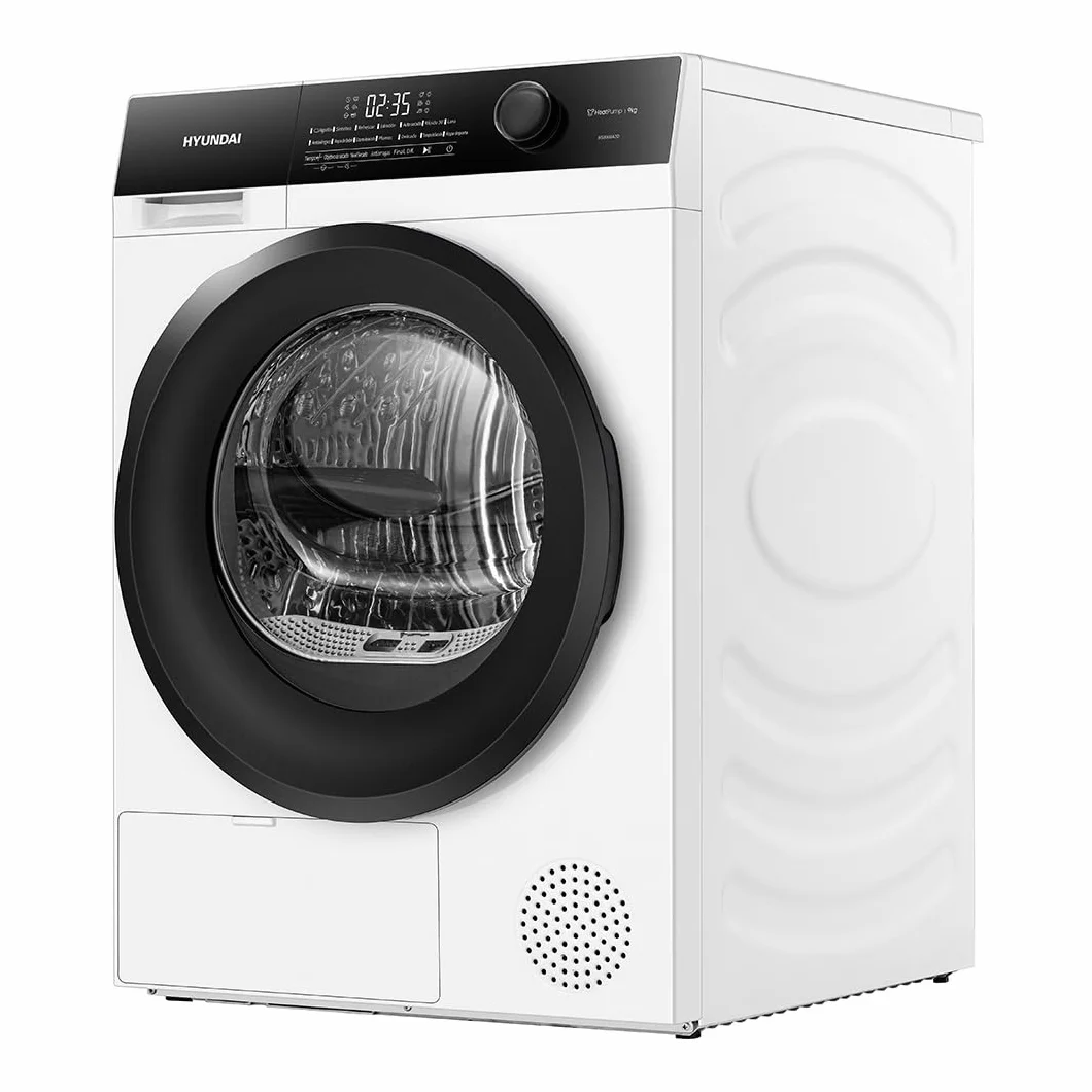Hyundai Secadora Bomba Calor 9 Kg, Carga Frontal, Blanco, HSB900A2D. 700W, 14 Programas, Función Antiarrugas, Función Antiarrugas, Tambor Waterdrop, Eficiencia Energética Clase A++