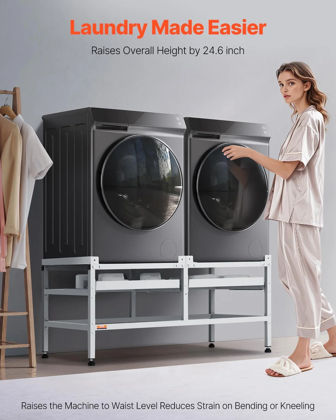 VEVOR Soporte para lavadora de 1230x635 mm Pedestal para Lavadora de Hierro Capacidad de Carga de 267kg Base de Pedestal para Lavadora y Secadora con Bandejas Dobles para Levantar Lavadoras