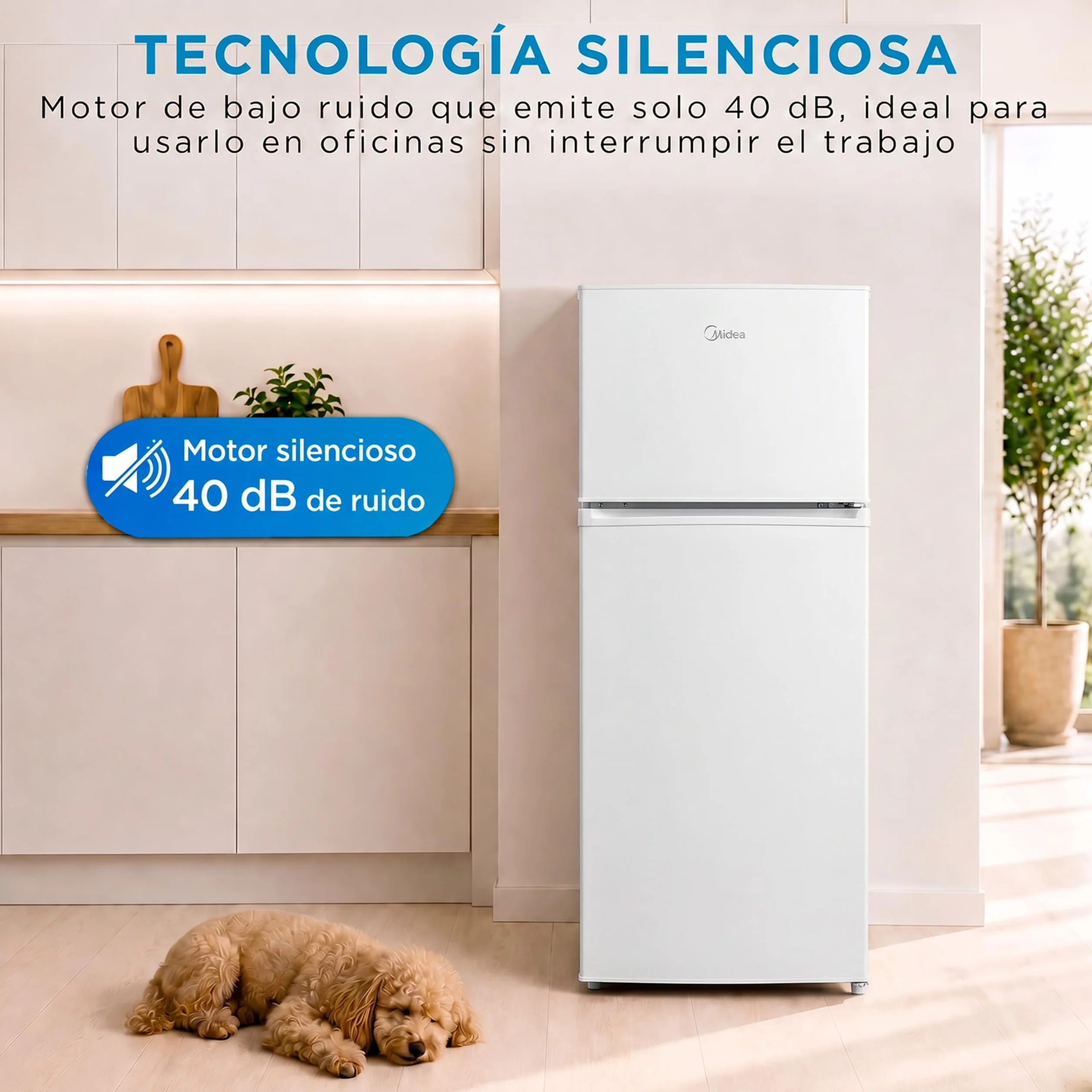 Midea Frigorífico 2 puertas 140 cm alto x 55 cm ancho, Blanco, Capacidad 204 L, Nevera Pequeña con Congelador Low Frost de Bajo Consumo, Puerta Reversible, Luz LED, Silencioso 40dB, Cajón de Frutas