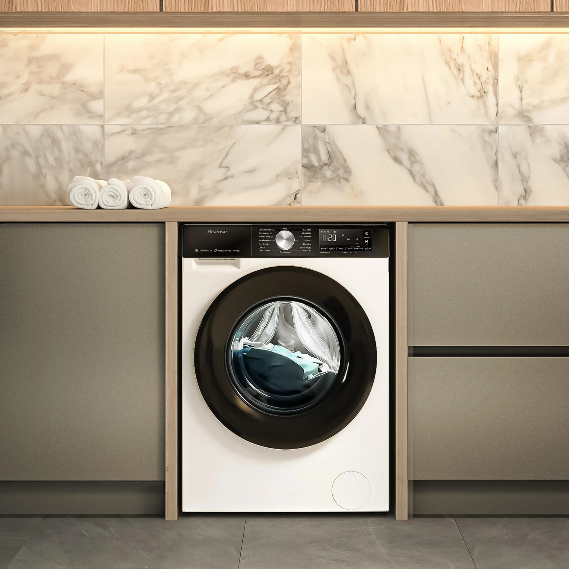 Hisense WF3S1045BW3 Lavadora 10.5 kg Clase A WiFi Auto Dosificación Hygiene Guard Vapor 99.9% Blanco