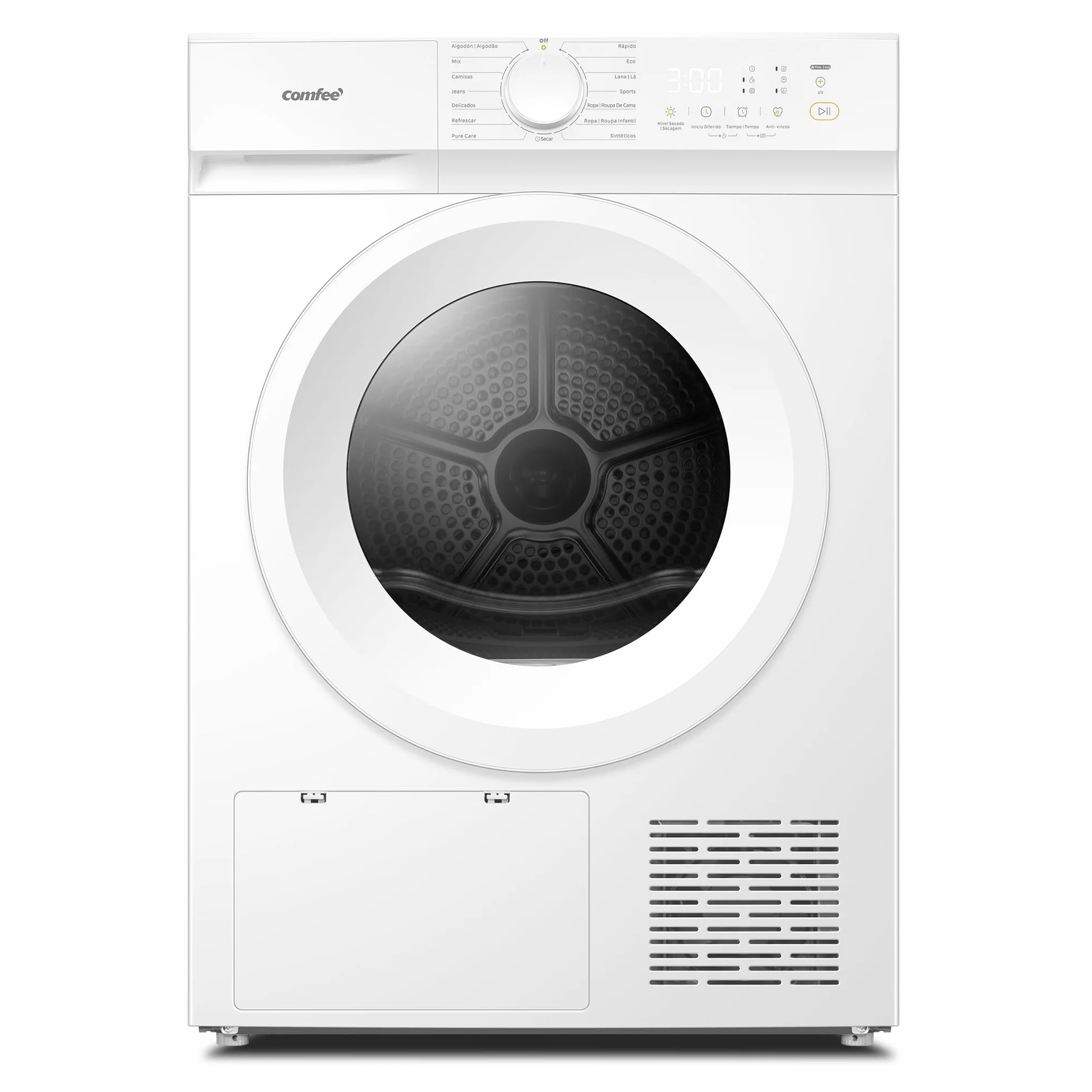 COMFEE' Secadora de Ropa 8 kg, Clase D, Secado rápido, 15 programas, Secado Anti Arrugas, Bomba de Calor, Función de refresco, CD08EHP05W, blanco