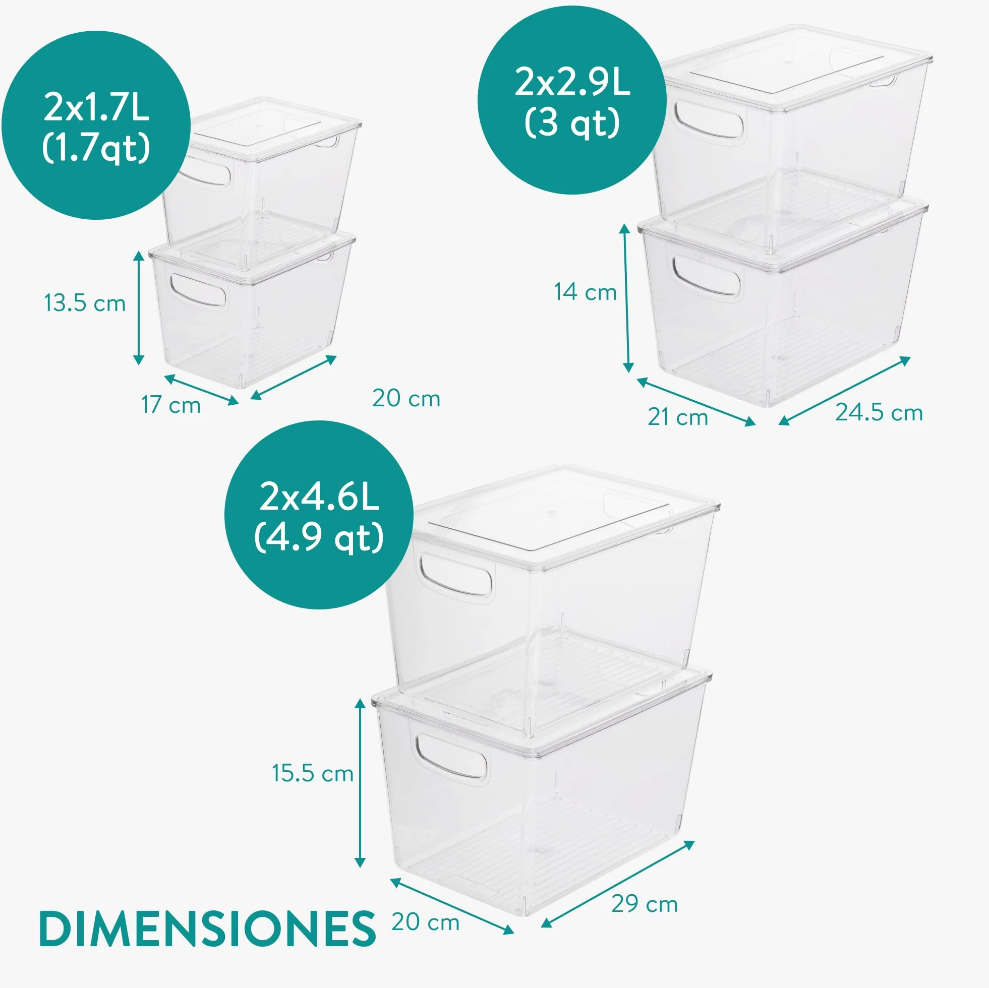 Navaris Cajas Organizadoras para Nevera - Set 6x Caja Transparente con Tapa en Tres Tamaños para Frigorífico Despensa Cajones Baño - Organizador de Cocina