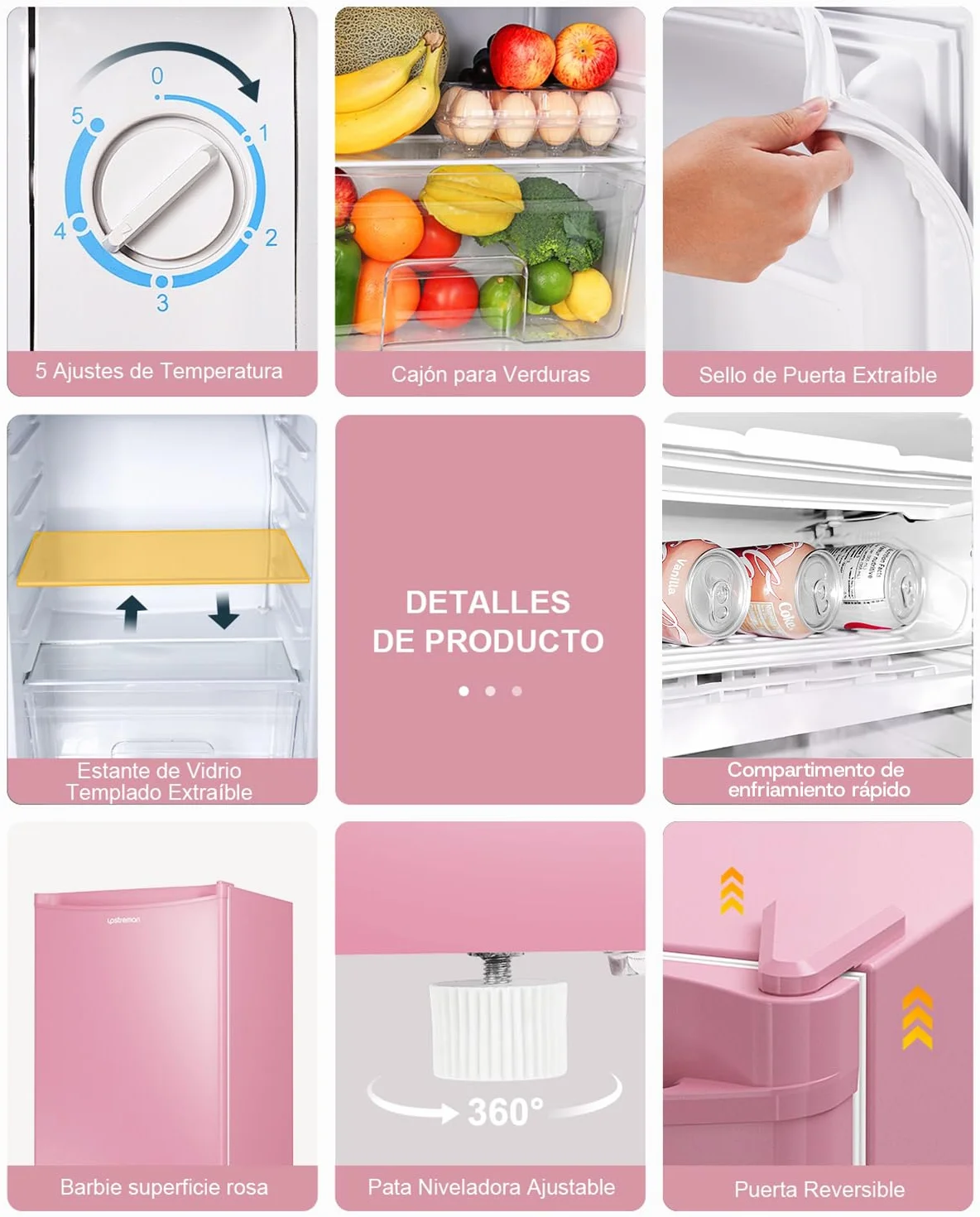 Upstreman Frigorífico con Congelador 91L Compacto Mini Nevera Eficiencia Energética E Silencioso BR321-rosa