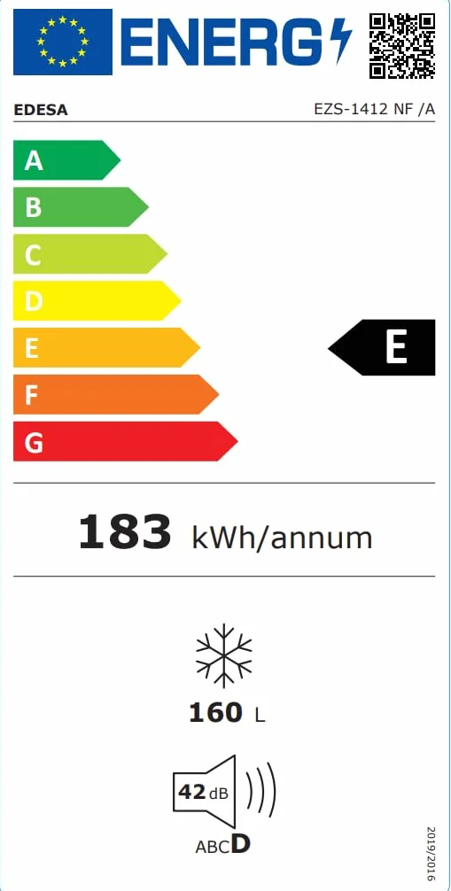 CATA CONGELADOR EZS-1412 WH/A Sin Escarcha Capacidad Neta 160L Consumo Eléctrico 183 KW/Año Puerta Reversible Eficiencia Energética E Luz LED Color Blanco