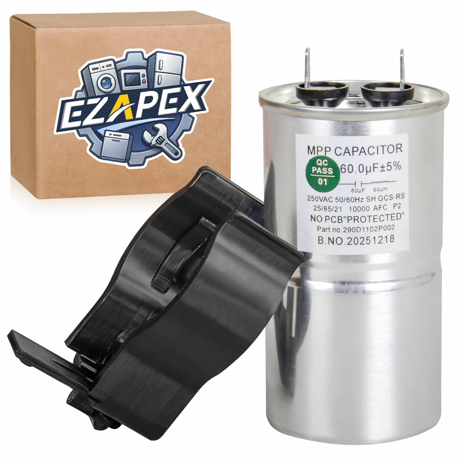 WH12X27614 - Kit de condensador y soporte de arranque de arandela compatible con GE Hotpoint reemplaza WH12X24103 WH12X29017 WH13X28838 WH16X24102 4863251 AP6798115 PD00045372